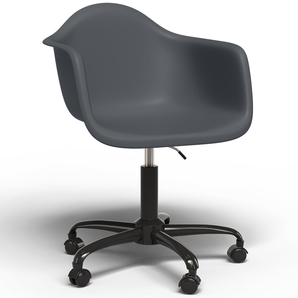 Chaise De Bureau Scandinave Style Tulipe – Pivotante Avec Roulettes – Cuir Végan Violet Pastel – Structure Noire – Hauteur Réglable - 10