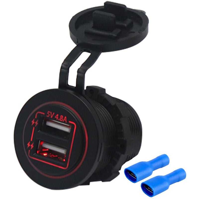（Red） Podwójne gniazdo ładowarki USB Wodoodporny wskaźnik LED 4.8A / 5V do samochodu 12/24V Rv Boat Atv Motorbike Marine