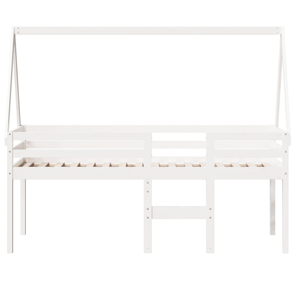 Lit haut avec toit blanc 90x190 cm bois de pin massif - 4