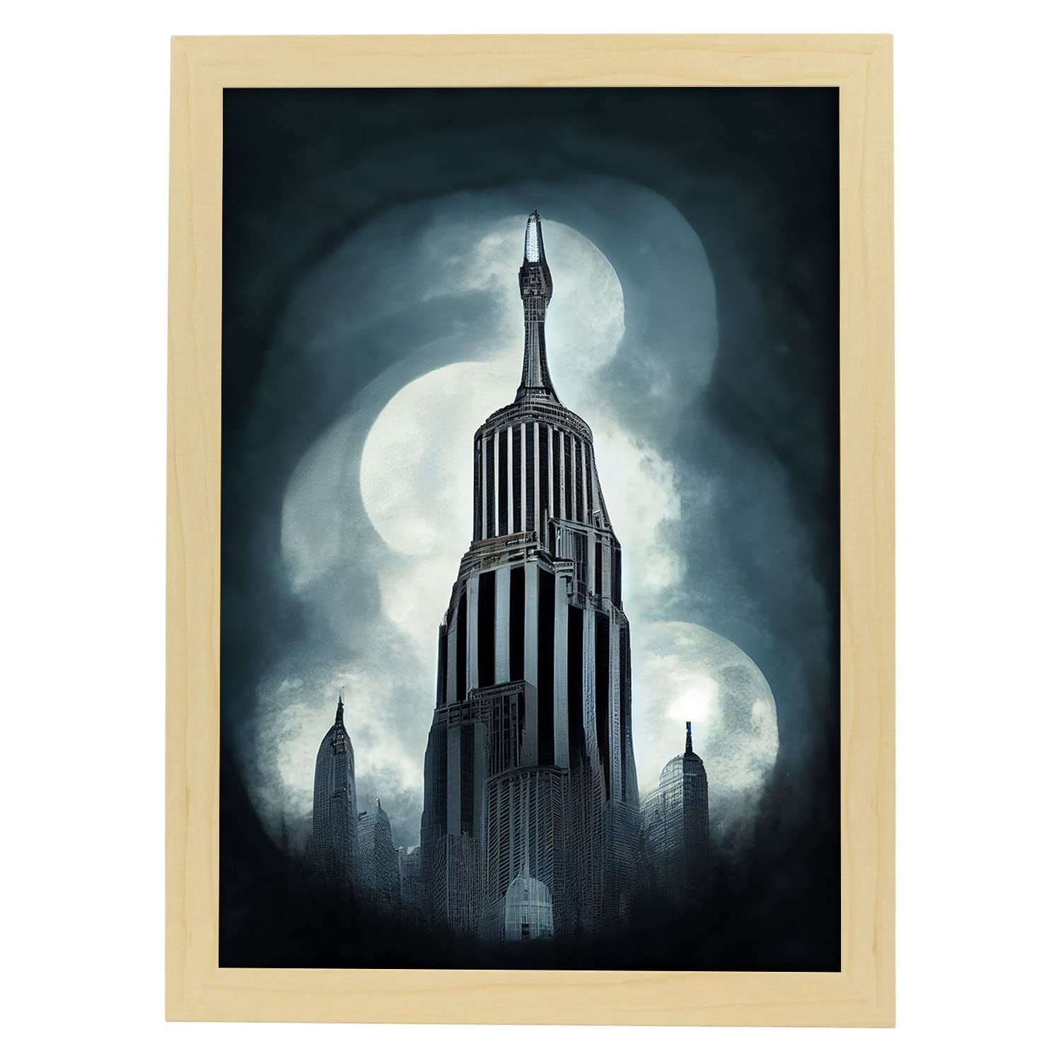 Nacnic lámina empire state encantador al estilo de t burton ilustraciones de monumentos ciudades paises inspiradas a3 marco madera