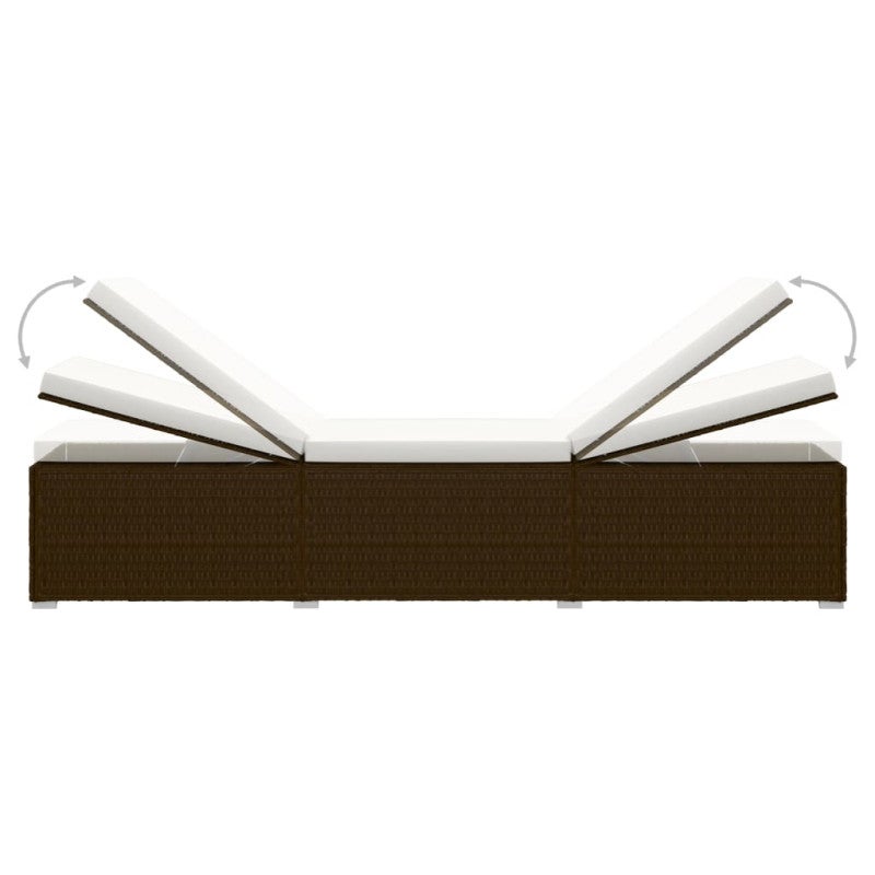 3-częściowy zestaw, leżaki ze stolikiem, polirattan, brązowe - 6