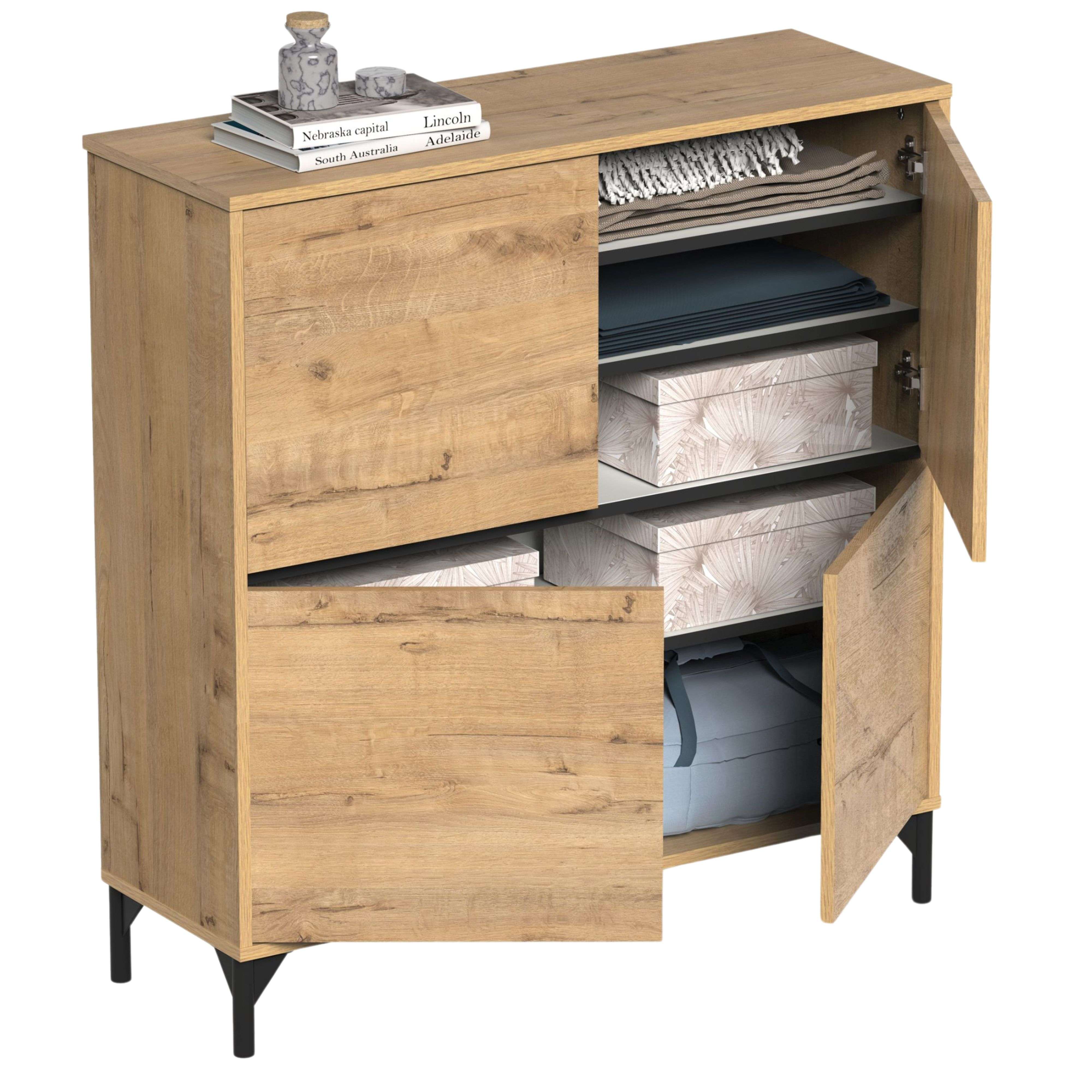 Meuble à chaussures Tokio avec 4 portes et 5 étagères, meuble d'entrée couleur chêne doré, 101 cm - 3