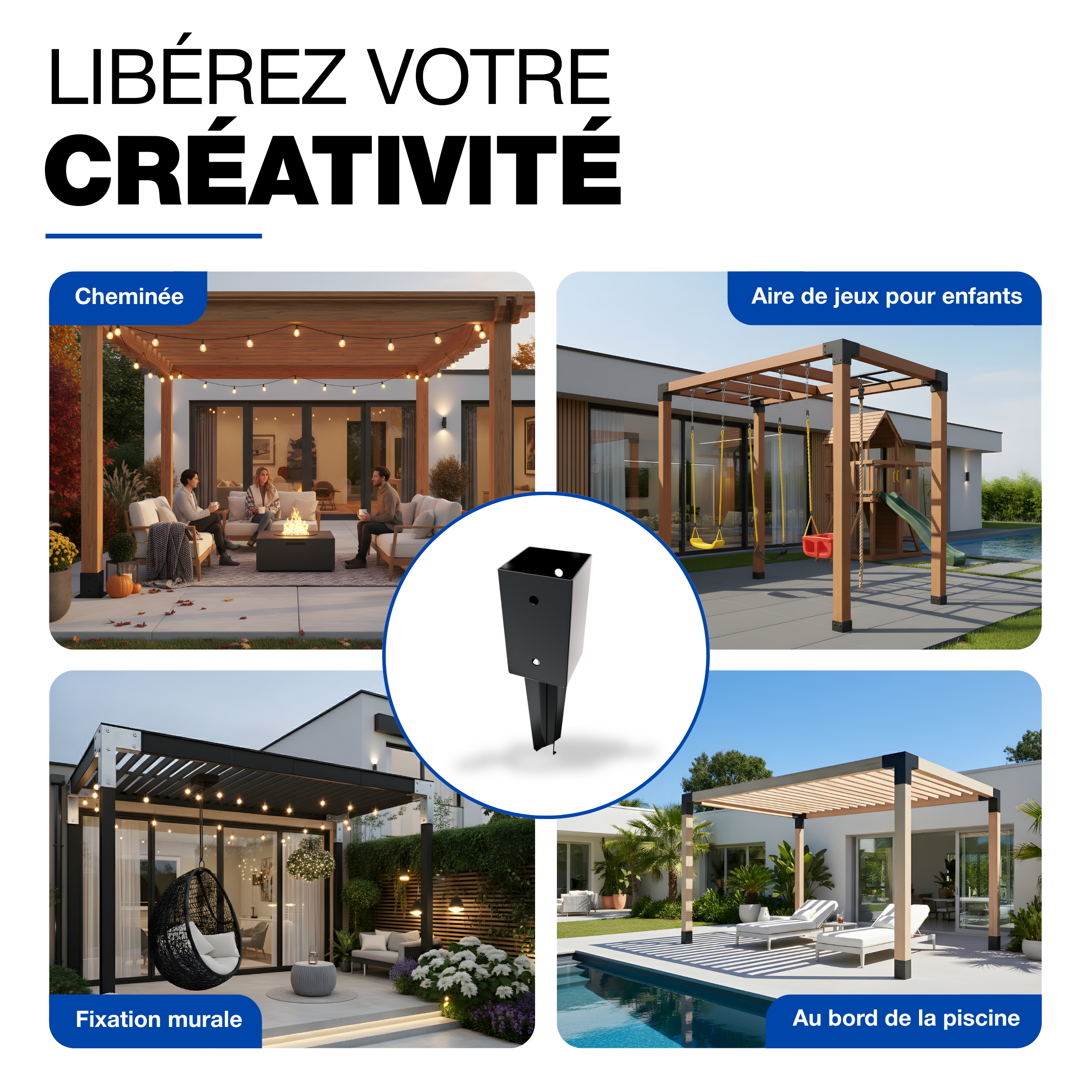 Ancre à enfoncer Revêtement en Poudre Noir 71 x 71 mm pour poteau en bois carrés GeZu Impex - 8