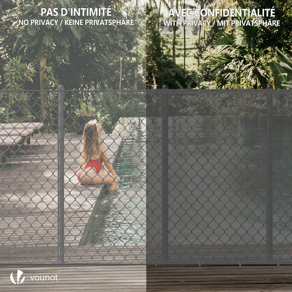 Brise vue occultant en HDPE 90g/m² 1.5x10m avec attaches de fixation gris VOUNOT® - 6