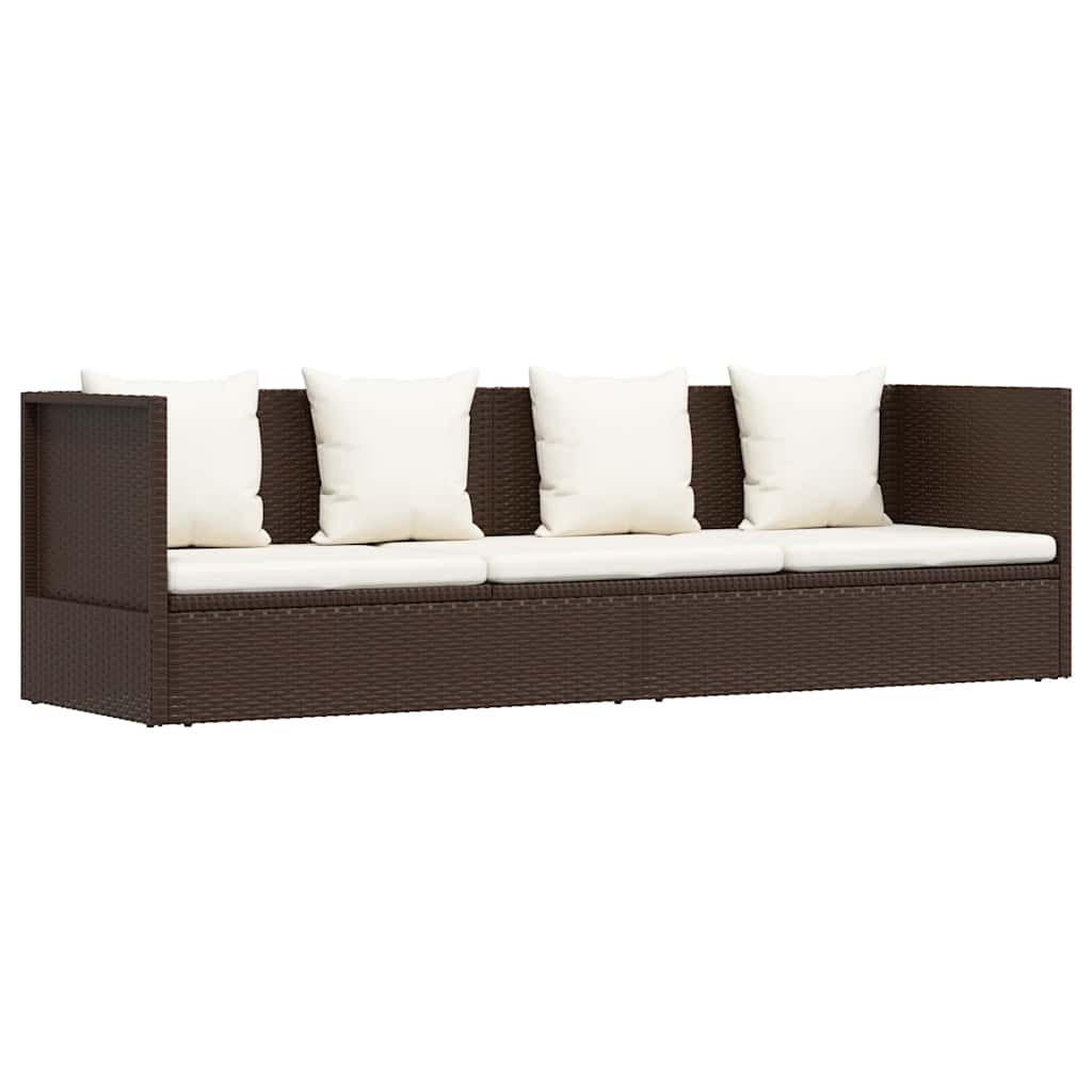 vidaXL Espreguiçadeira jardim c/ almofadão+almofadas vime PE castanho - 2