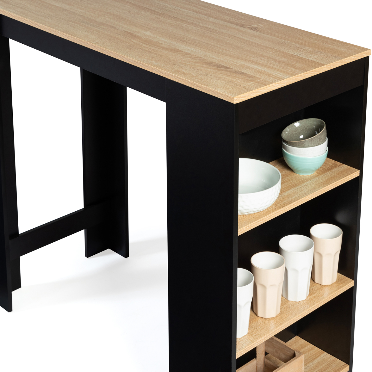 Table de bar BARTH 2 à 4 personnes bois noir plateau façon hêtre - 5