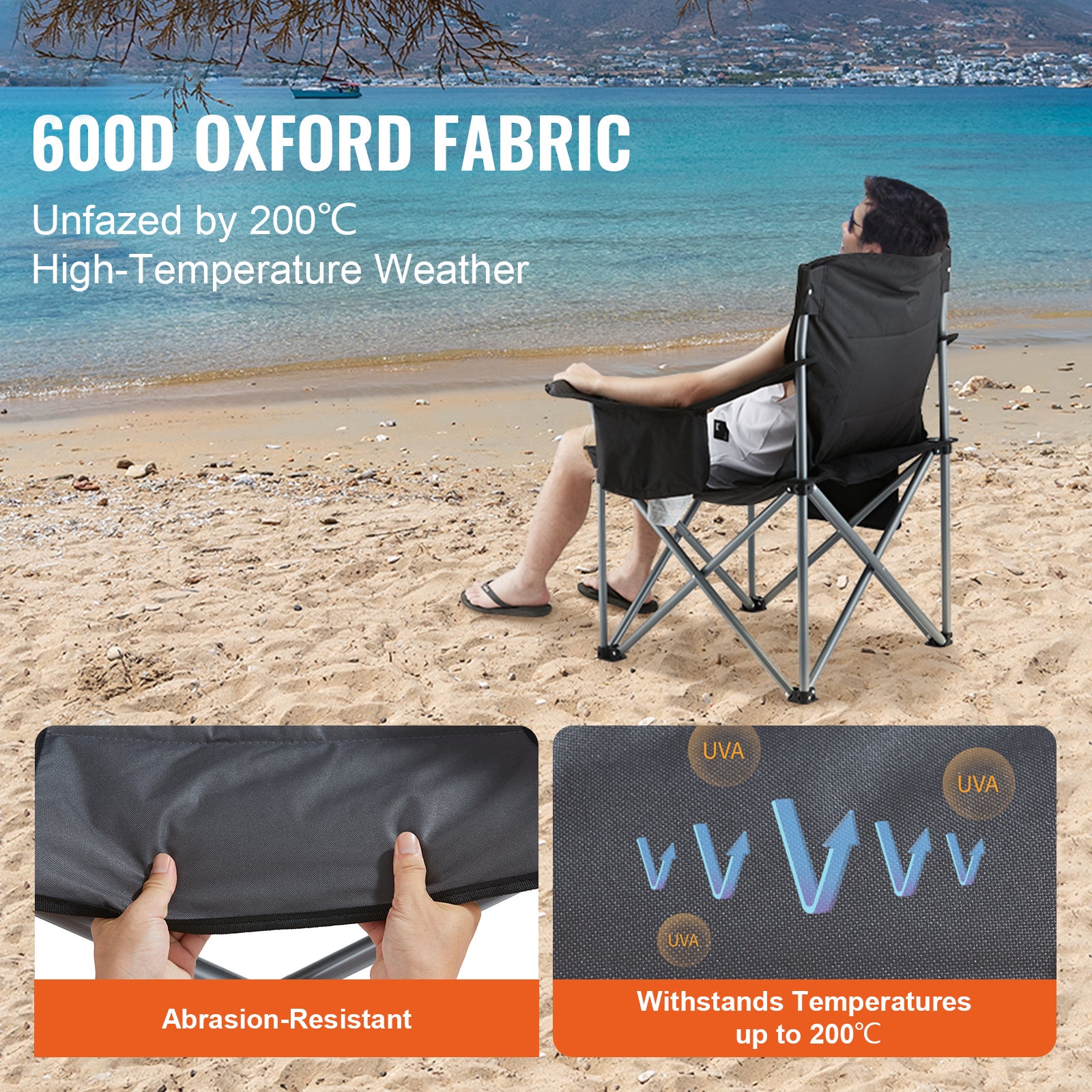 Chaise de camping pliante pour adultes,SucceBuy chaise quadruple portable robuste avec support lombaire,accoudoirs rembourrés,idéale pour la plage - 4