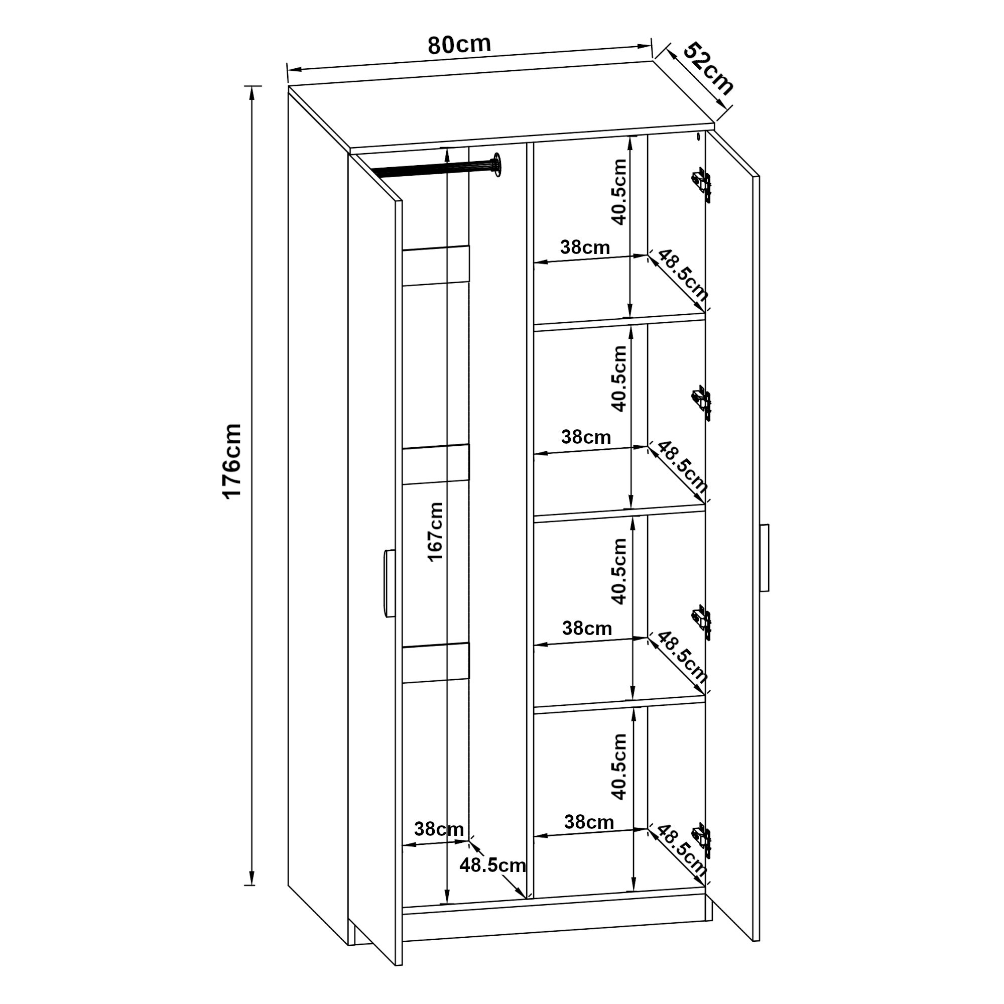 Armoire de chambre Eiselfing 1 penderie et 4 étagères MDF 176 x 80 x 52 cm effet chêne [en.casa] - 4