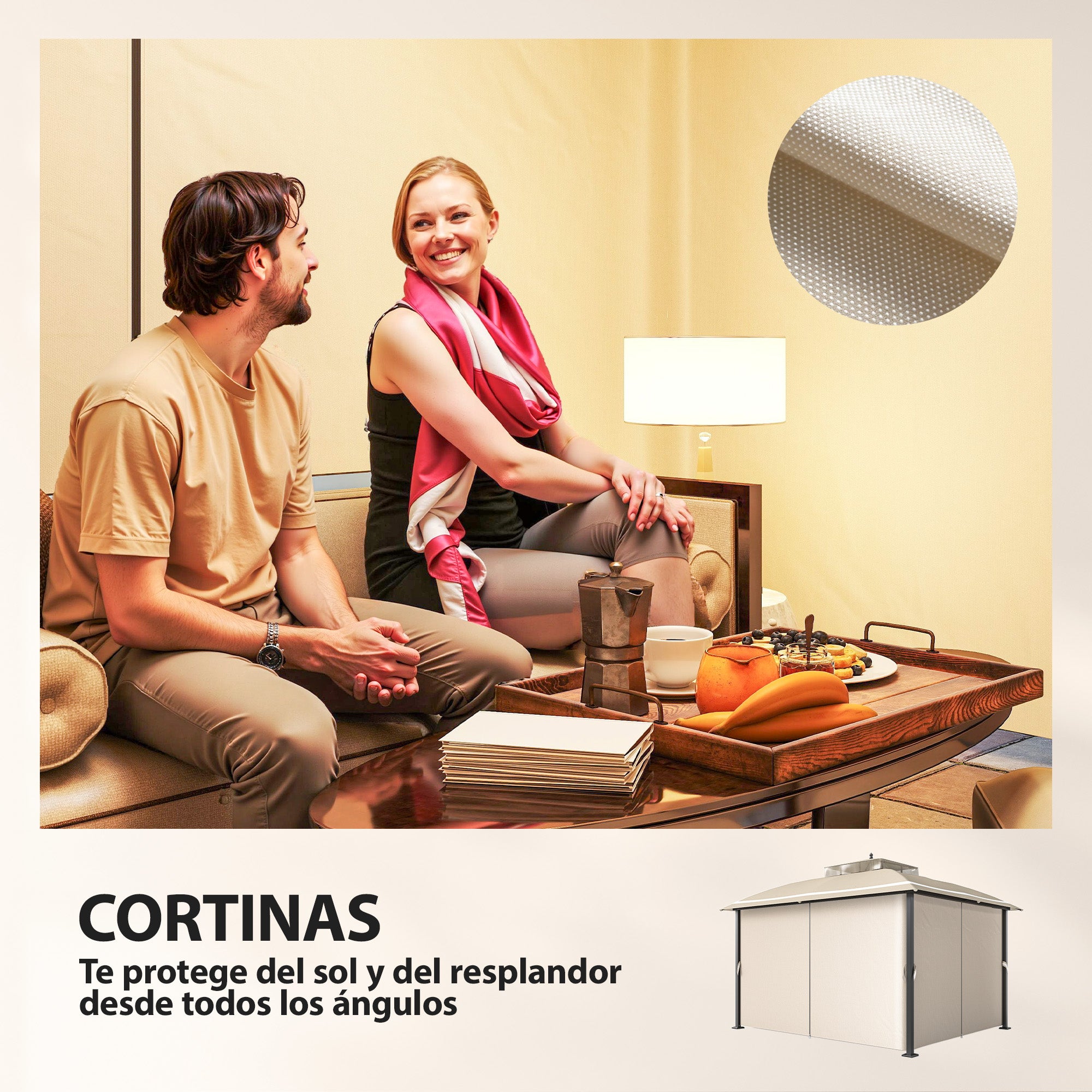Cenador para Jardín Outsunny metal, tela de poliéster Beige 370x303x290 cm - 7