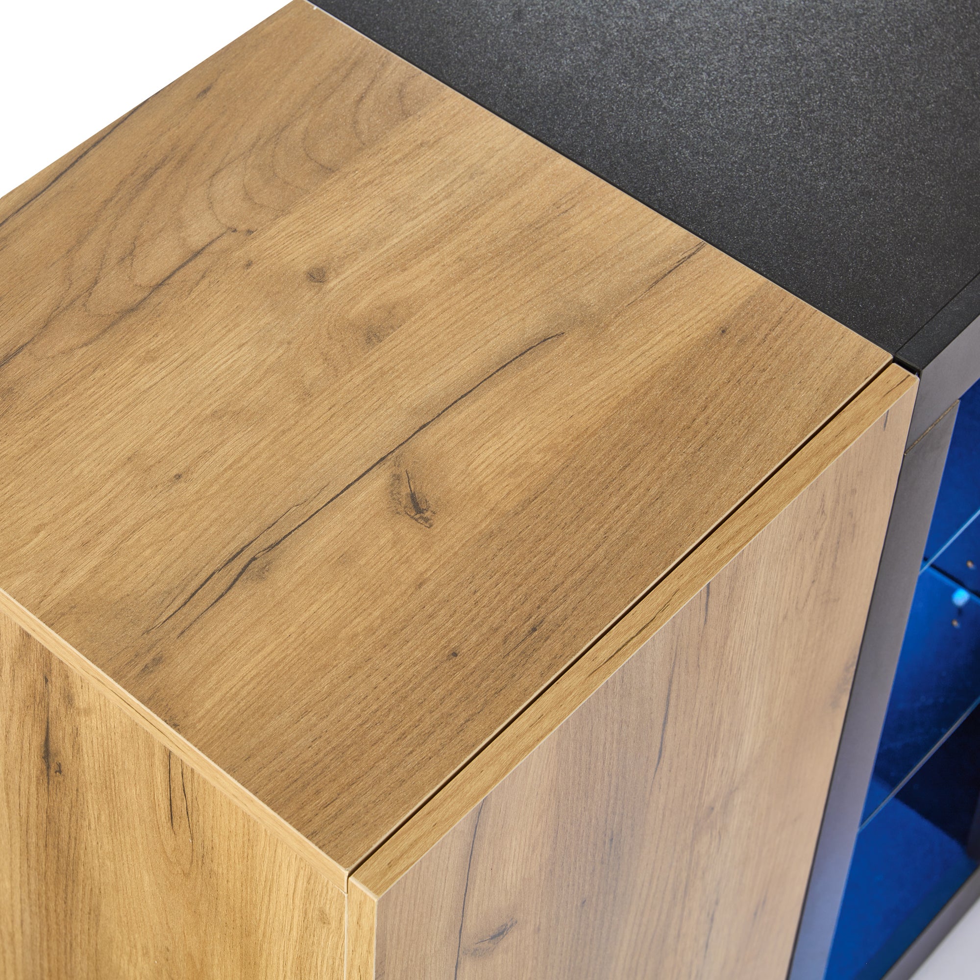 Buffet bas avec 3 tiroirs, commode - 140 x 40 x 80 cm - LEDs - Panneau de particules - Marron + Noir - 4