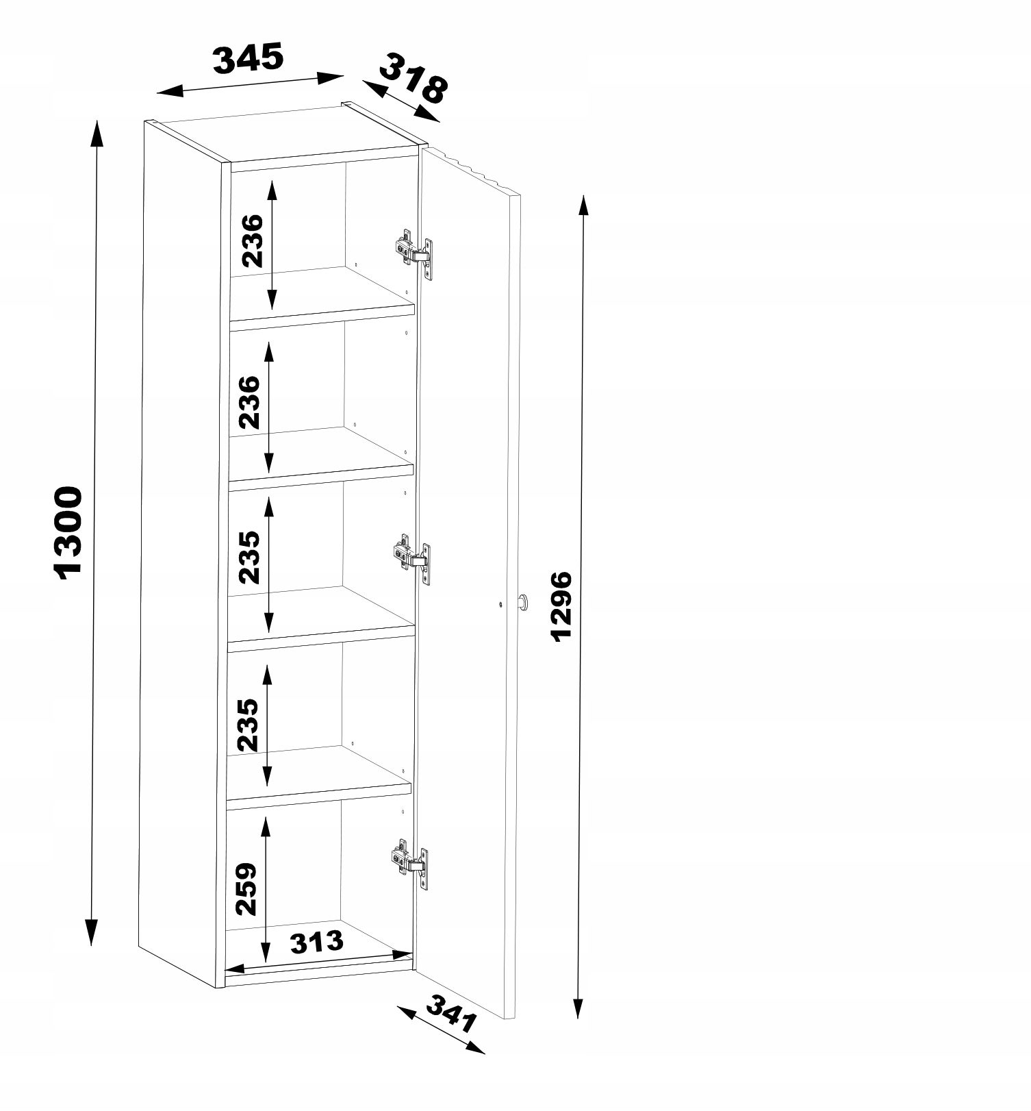 Słupek łazienkowy AQUA 35x130 cm biały ryflowany front złoty uchwyt - 5