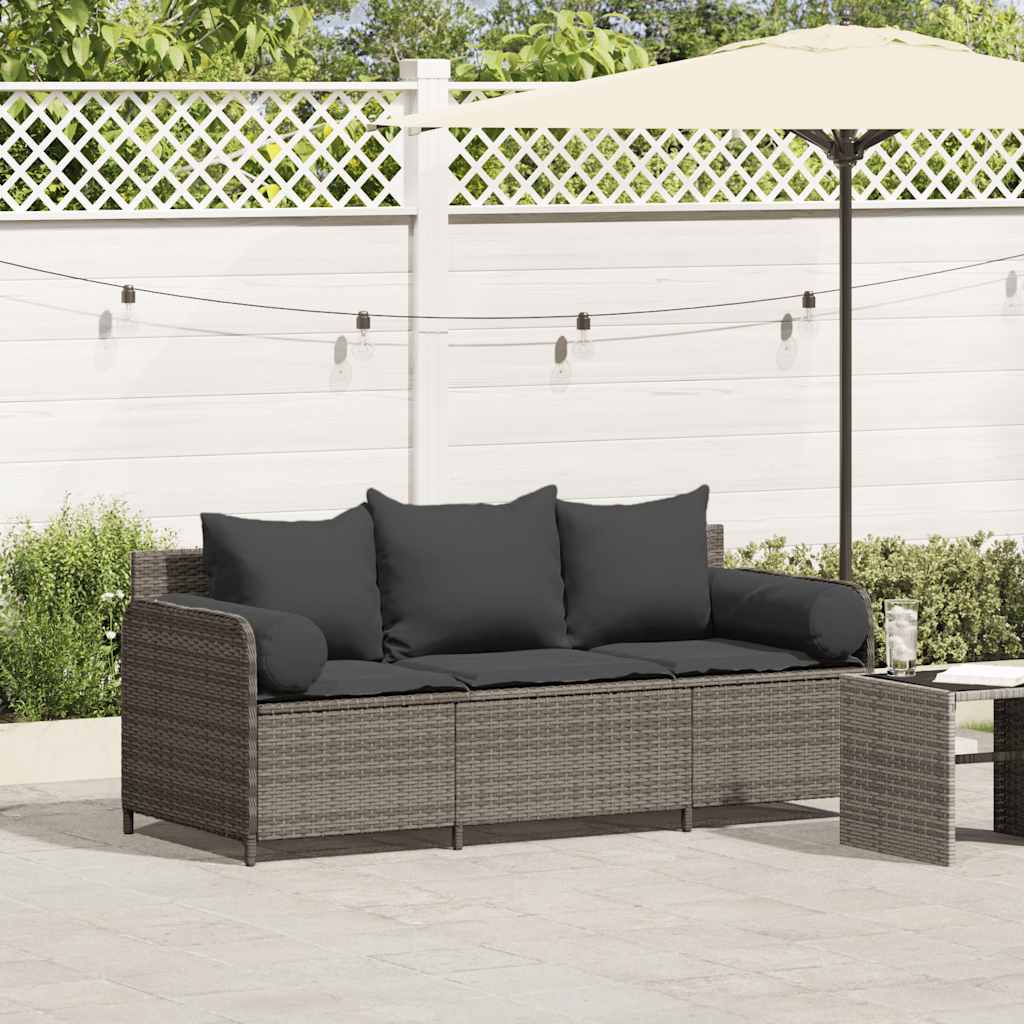 3-osobowa sofa ogrodowa z poduszkami, szara, polirattan vidaXL