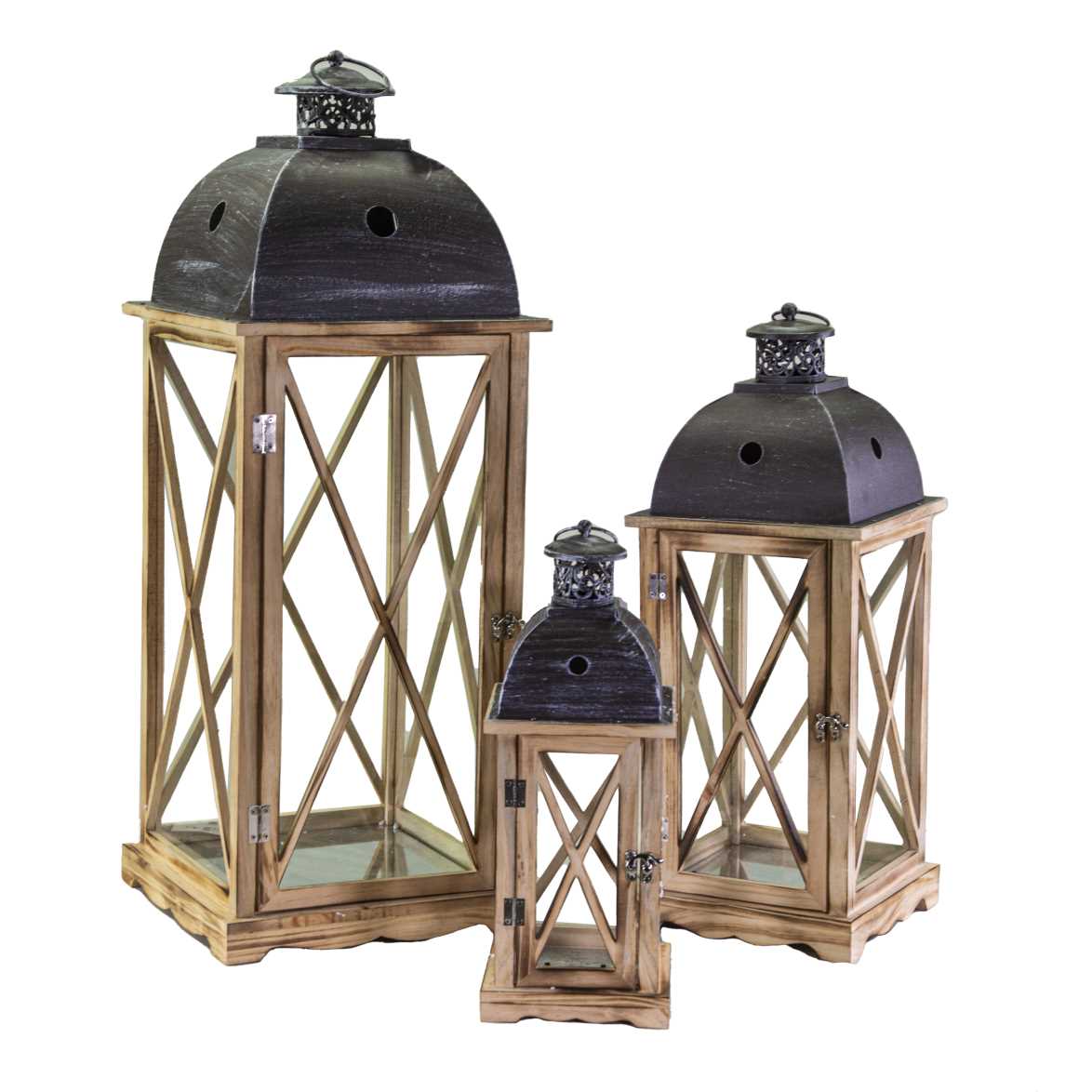 Set 2 Lanterna Wood da esterno -Nero / 20x12x48h 26x19x63h
