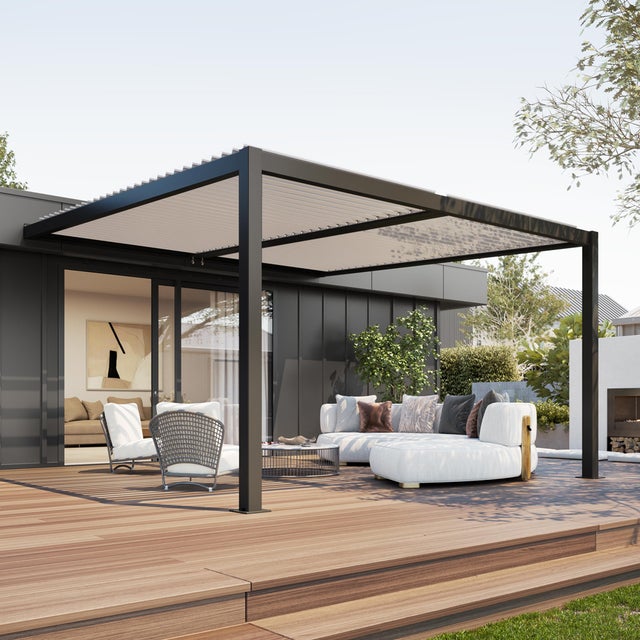 Pergola bioclimatique adossée Anthracite en Aluminium 8.7 m²