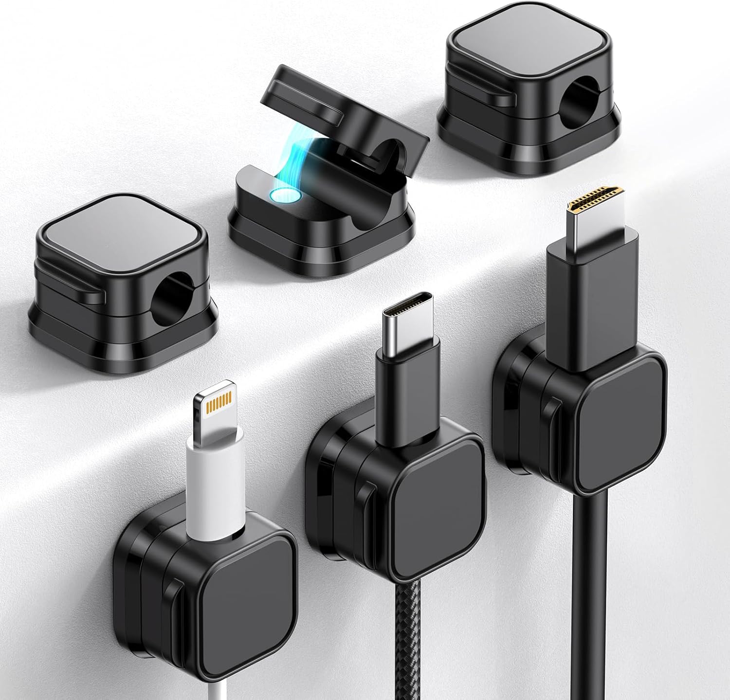 12 Clip Magnetiche Organizzatore Per Cavi Da Scrivania – Adesive E Autoadesive – Per Ufficio E Casa – 2x2x1,7 Cm – Nero