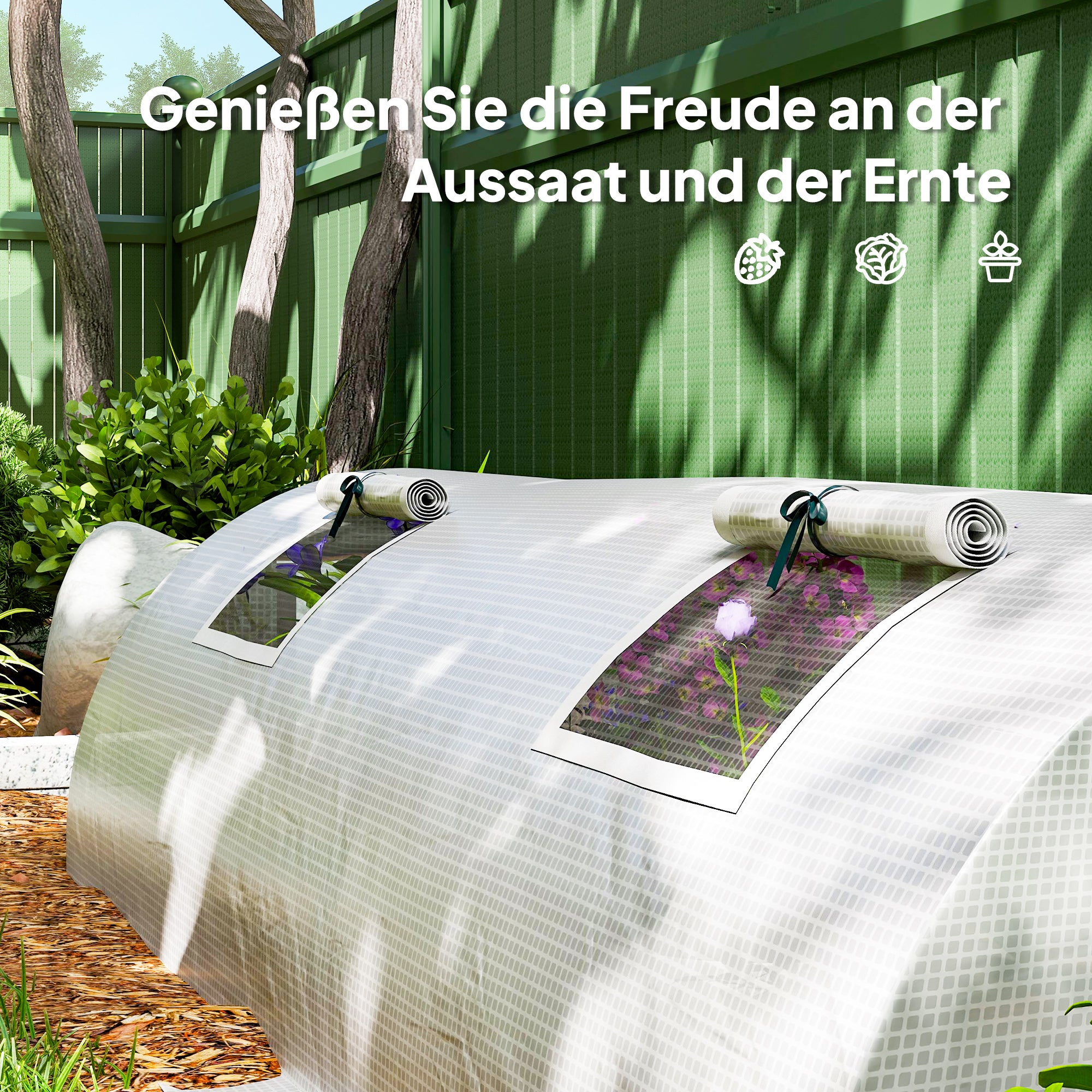 Serre tunnel en aluminium avec fenêtre en filet, résistante aux UV, film plastique, 200 x 80 x 45 cm, blanche - 9