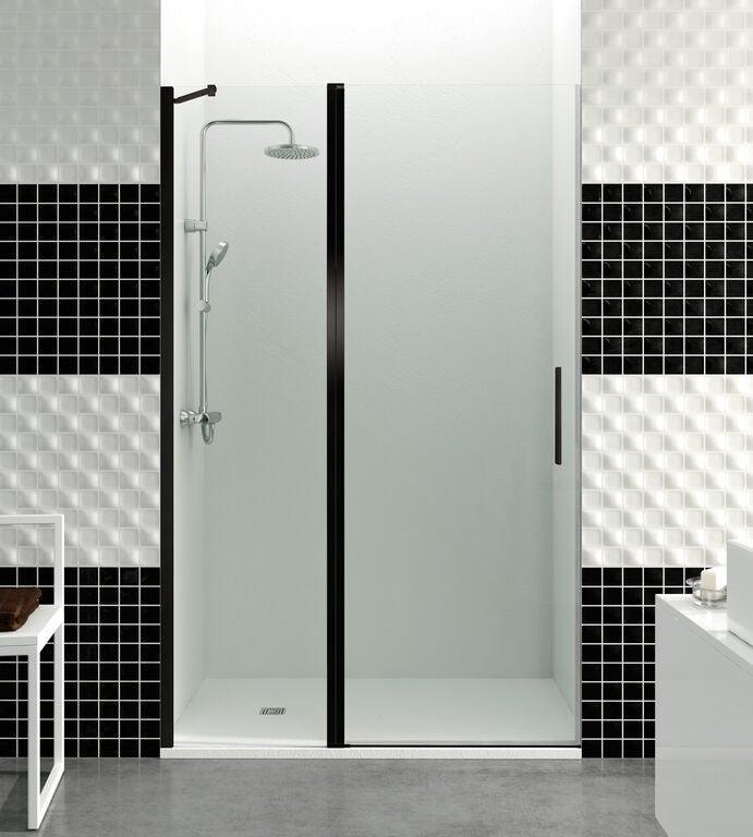 Paravan frontal OPEN panou fix 20 + ușă batantă 70 90 cm (87,5-90) negru mat sticlă transparentă