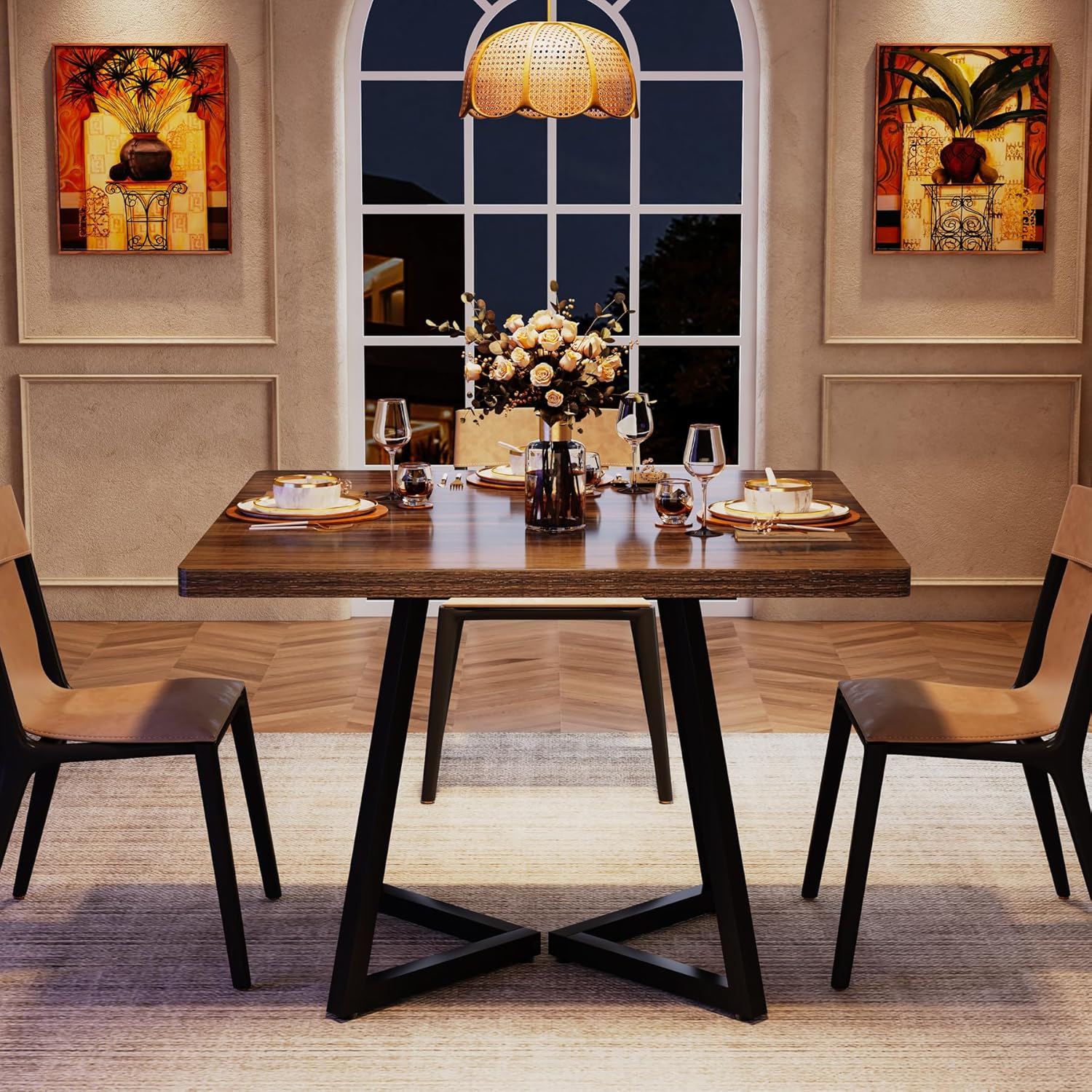 Tribesigns Table de Cuisine pour 4 Personnes, Table de Salle à Manger Petite avec Pied métallique de Style Industriel, 80 x 80 x 75 cm, Marron - 7
