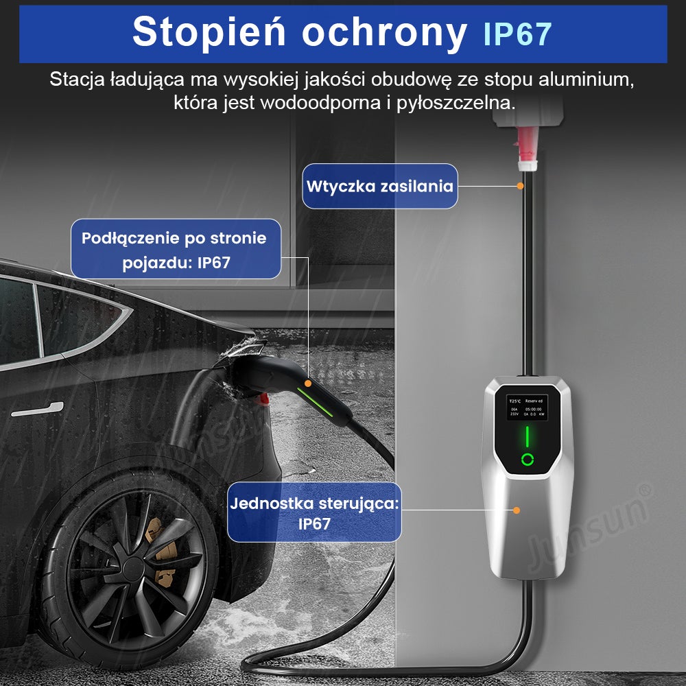 Przenośna Ładowarka EV JUNSUN 11kW | Typ 2 | Kabel 6m | IP67 | Regulacja 6-16A - 5