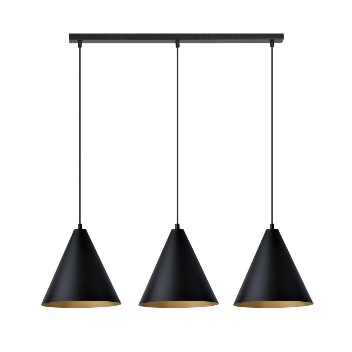 Lampa wisząca Rebel czarno-złota 3xE27x60W stożki wym: 100 x 93 x 24 cm metal Emibig