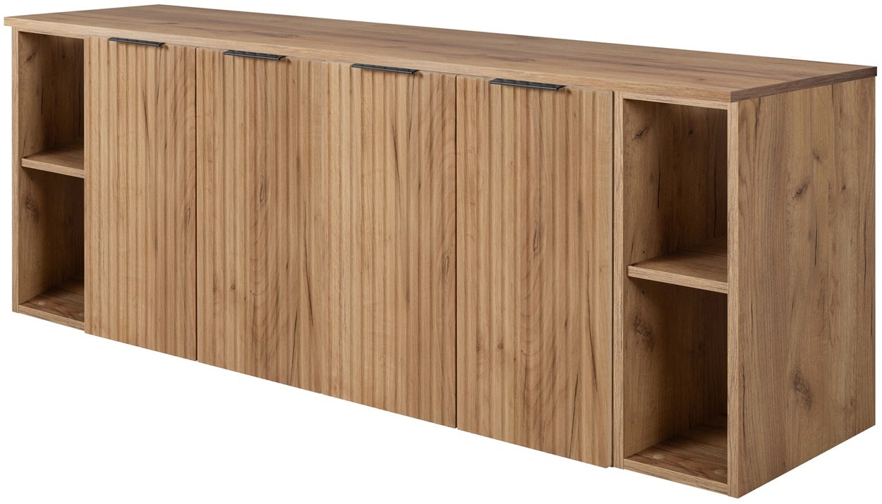 Zestaw łazienkowy FLOW 160 cm dąb craft złoty z regałami ryflowane fronty