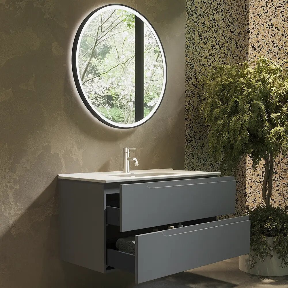 Mobile bagno sospeso 70 cm due cassetti color grigio opaco con lavabo | Moor - 4