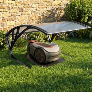Wiltec Garage de Robot tondeuse – 870 x 800 x 700 mm – Couleur orange noir – en Bois et avec Toit incliné – Abri Carport de Jardinag - Jardin