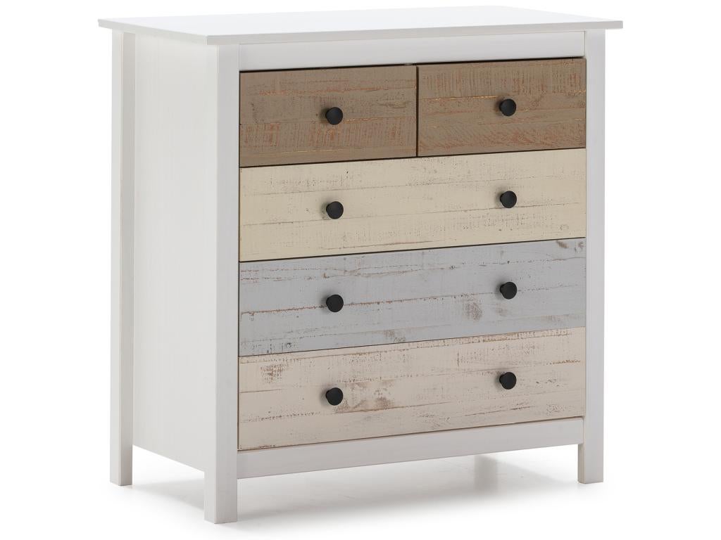 Cassettiera Magda 5 Cassetti Colorati - Pino Massiccio Stile Nordico