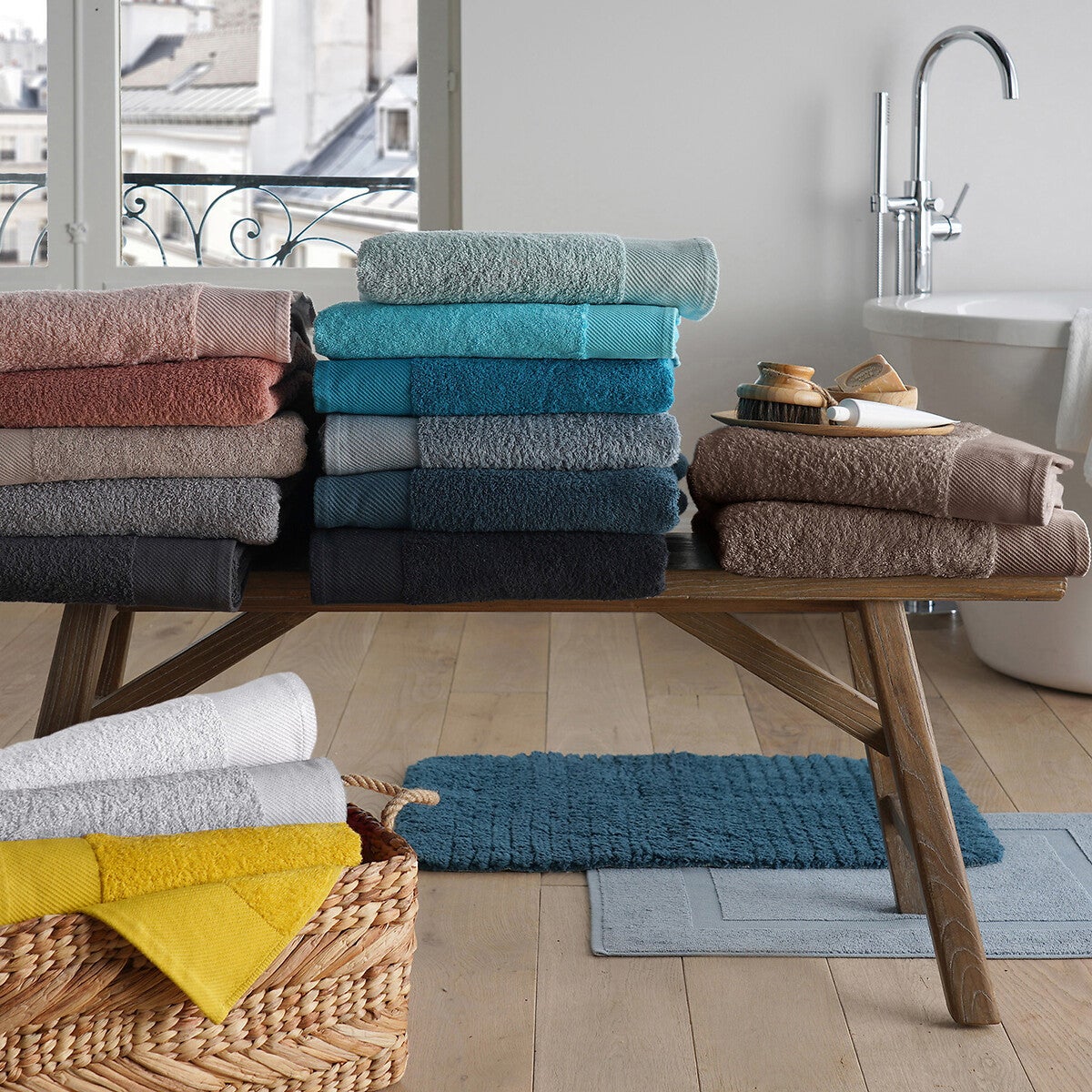 Lot 4 serviettes d'invité éponge 500g/m2,Scenario - Vert thé - 40 x 40 cm - 4