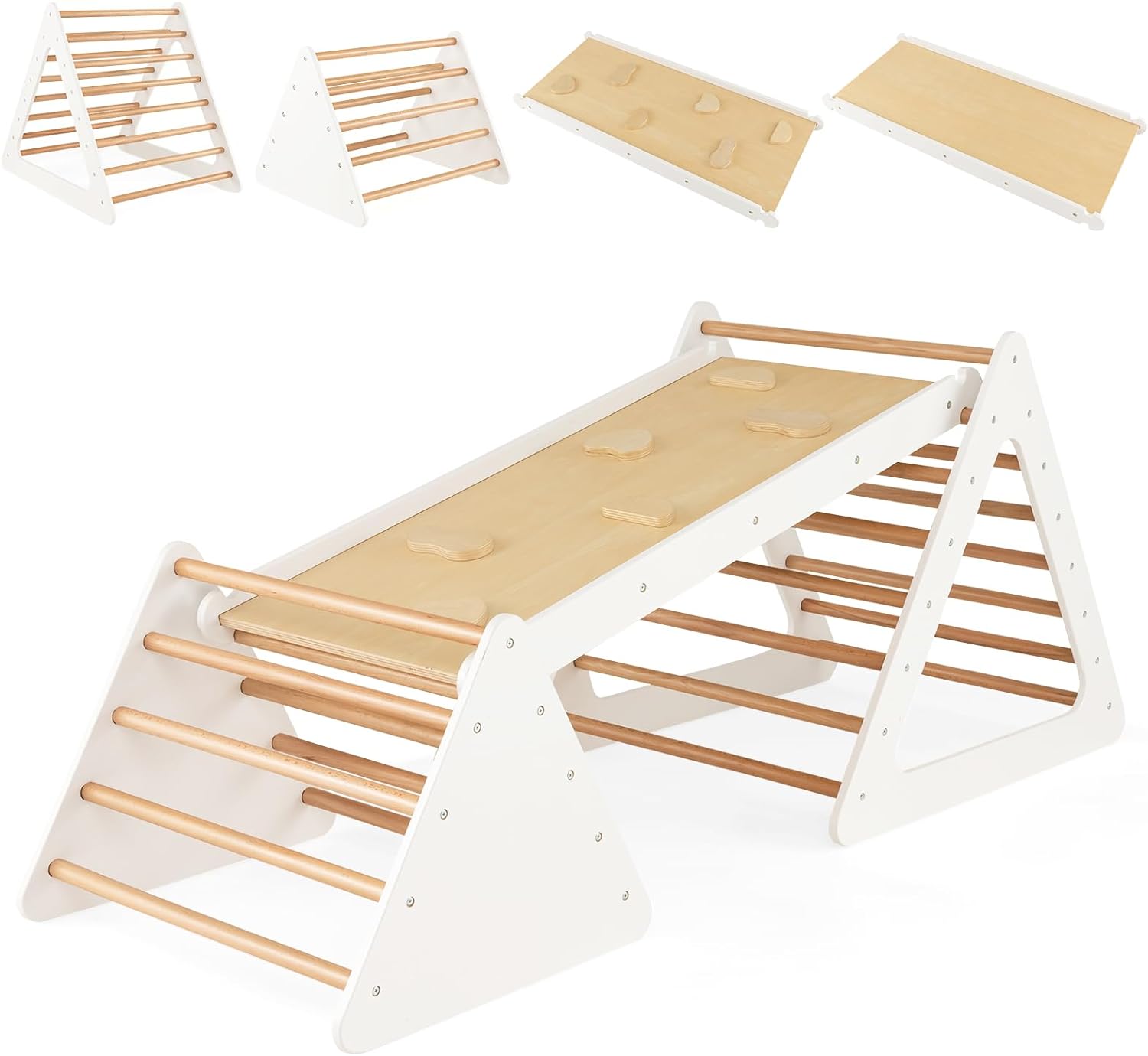 Trójkąt wspinaczkowy 3 w 1, drabina i zjeżdżalnia, rusztowanie do wspinaczki z dwustronną rampą, trójkąt szczebli do wspinaczki i zjeżdżania