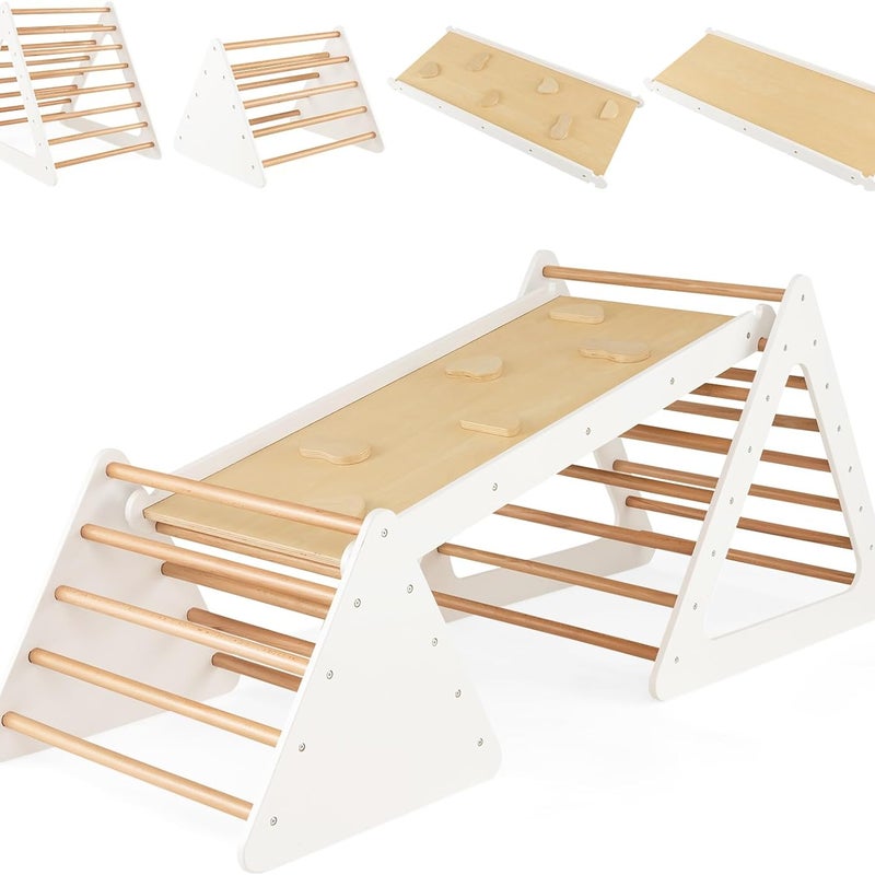 Trójkąt wspinaczkowy 3 w 1, drabina i zjeżdżalnia, rusztowanie do wspinaczki z dwustronną rampą, trójkąt szczebli do wspinaczki i zjeżdżania