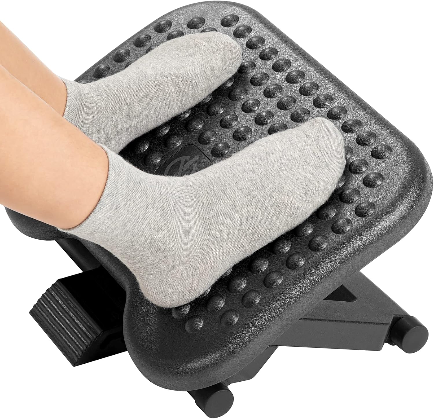 Ergonomiczny podnóżek z 3 ustawieniami wysokości - Regulowane nachylenie do 30° - Antypoślizgowa powierzchnia masująca dla optymalnego komfortu w dom