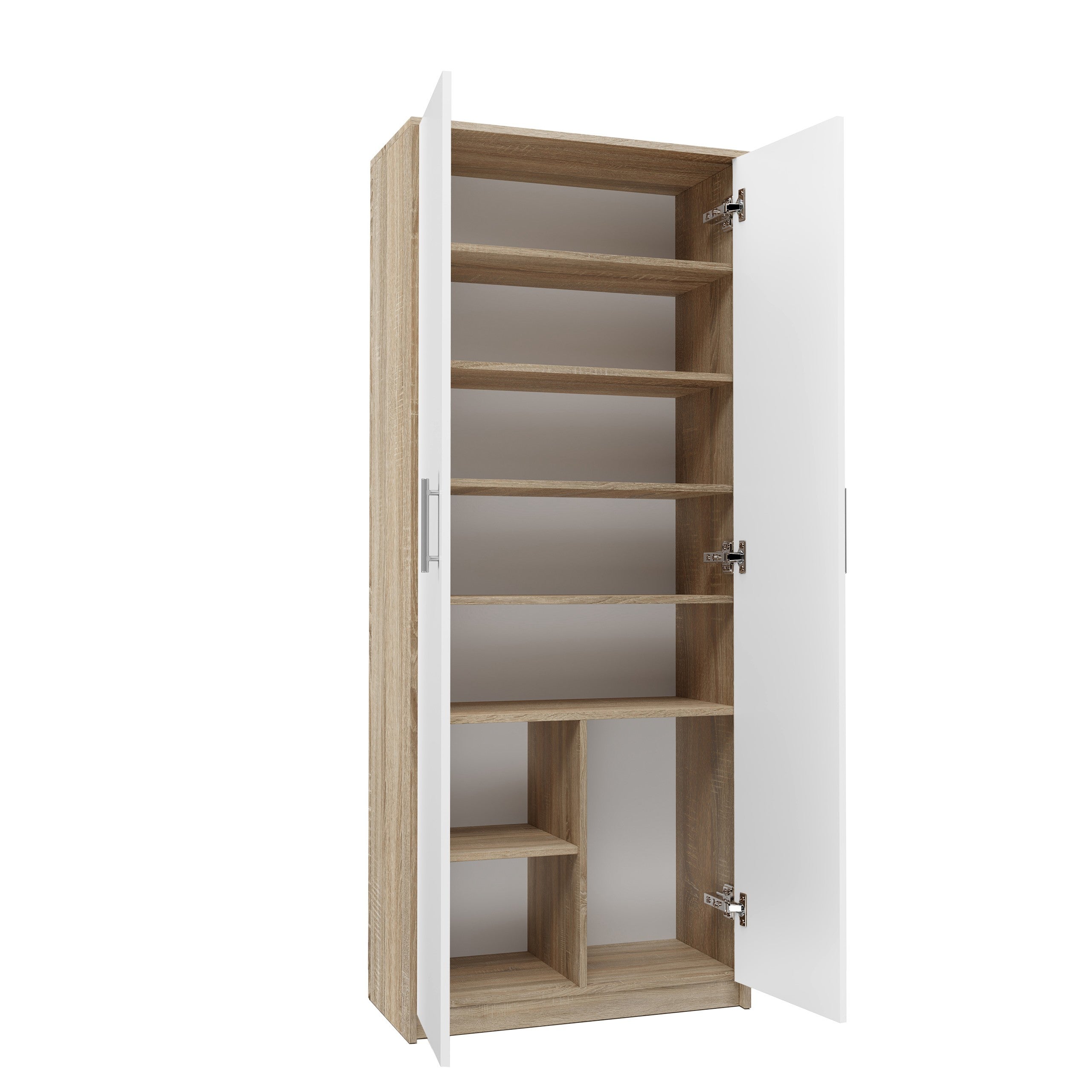 PARLA - Armoire moderne 6 étagères - 180x74x35cm - Meuble de rangement - Armoire bureau - Blanc et Sonoma - 4