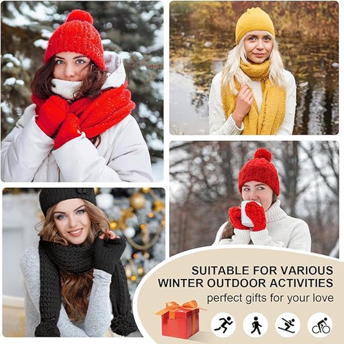 Balaclava Hat Cappello Beanie 3 In 1 Con Sciarpa E Maschera - Per Donna, Invernale, Resistente Al Freddo, Per Sci Balaclava Sciarpa Maschera Invernale