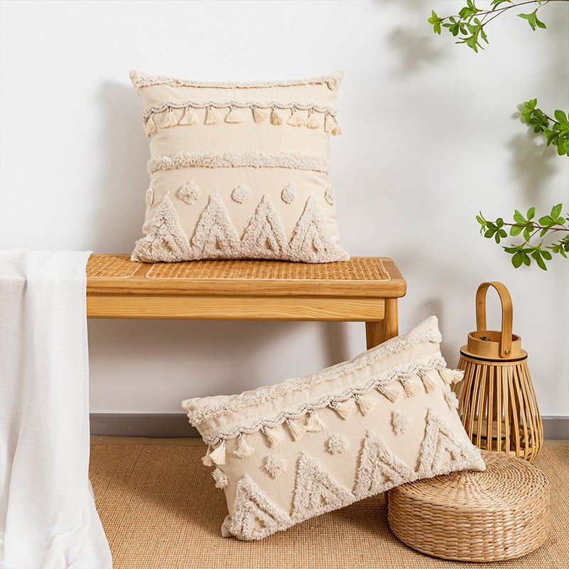 Taie d'oreiller décorative tuftée, housse de coussin de salon, de chambre à coucher, taie d'oreiller taille blanc cassé, 30*50cm (sans noyau) - 8
