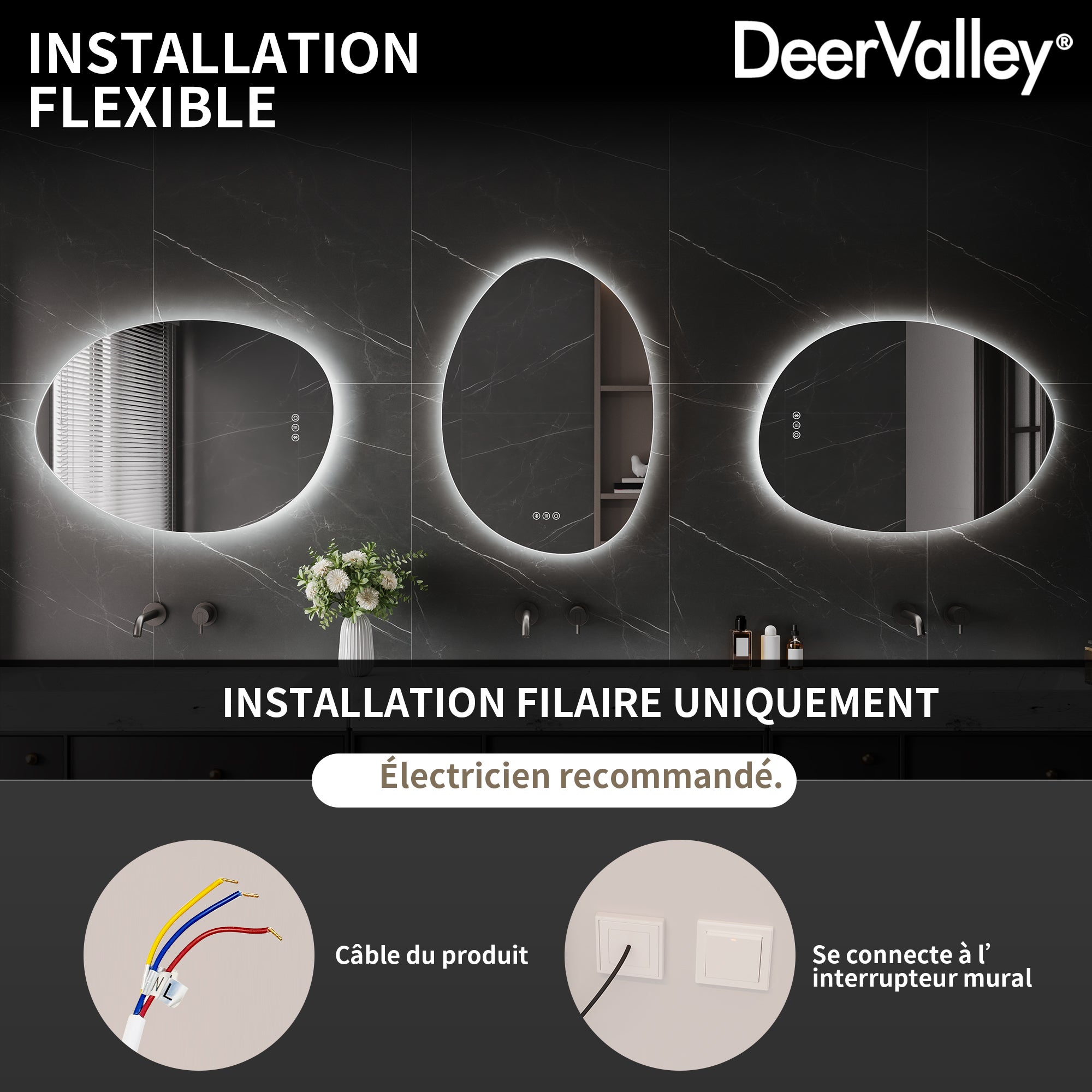 Miroir de Salle de Bain LED 50x70cm – Anti-buée, Bluetooth, 3 couleurs 3000K-6000K – Miroir lumineux salle de bain variateur & mémoire - 9