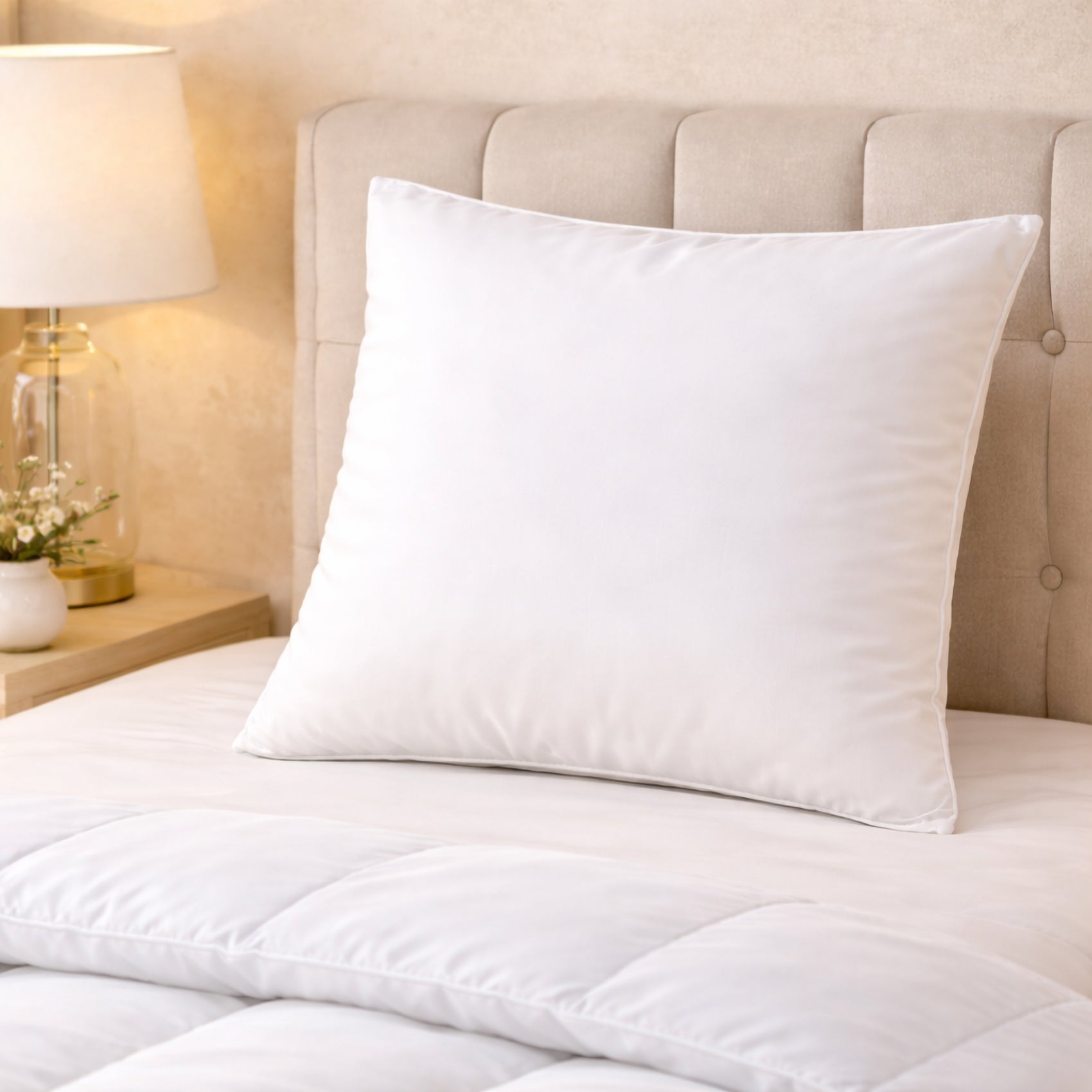 Oreiller respirant moelleux premium avec traitement anti-acarien - Blanc - 60x60 cm - Microfibre/Polyester - 3