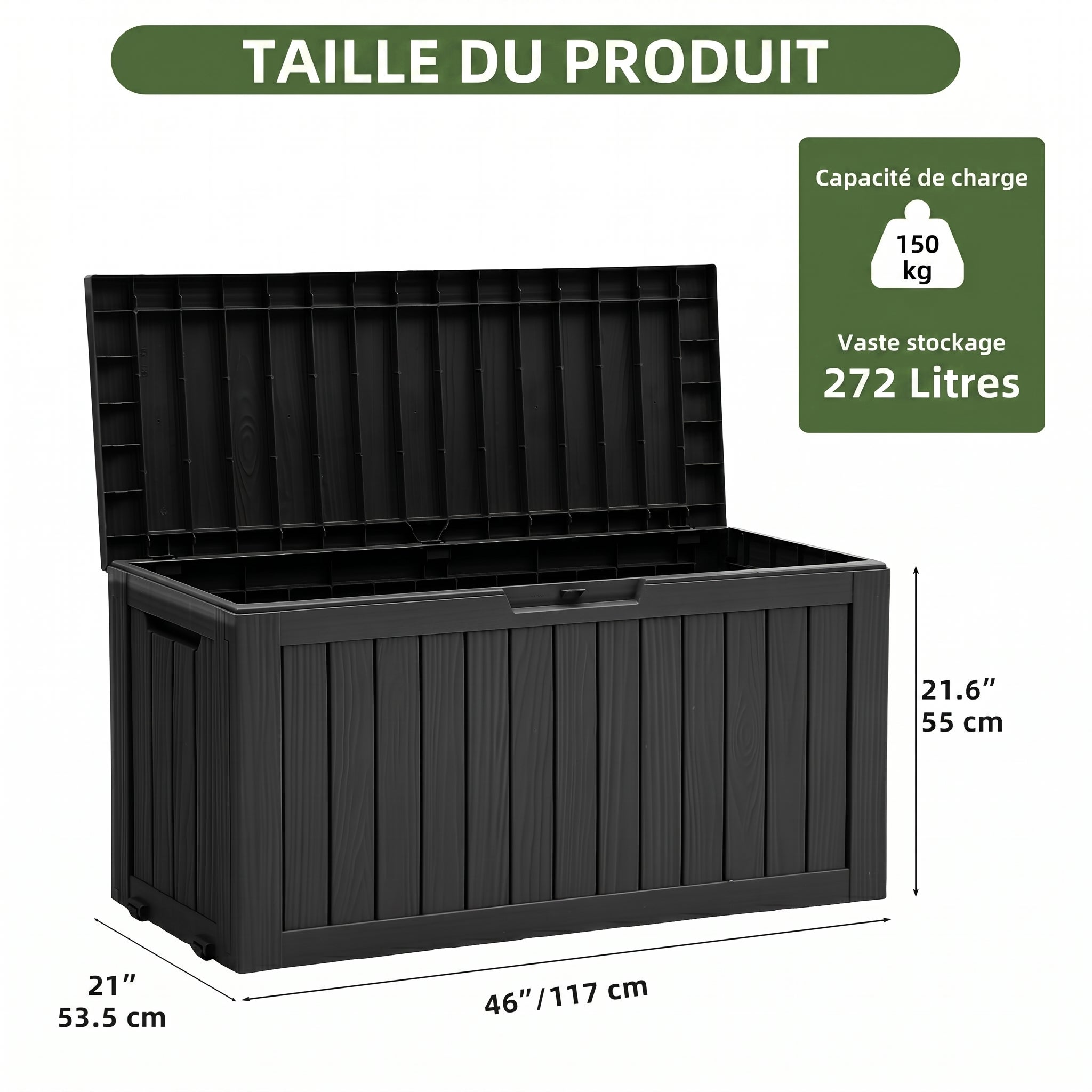 YITAHOME Caja de Almacenamiento Exterior con Ruedas-Caja de Cubierta de Plástico 270L-117 x 53.5 x 55 cm-Negro - 4