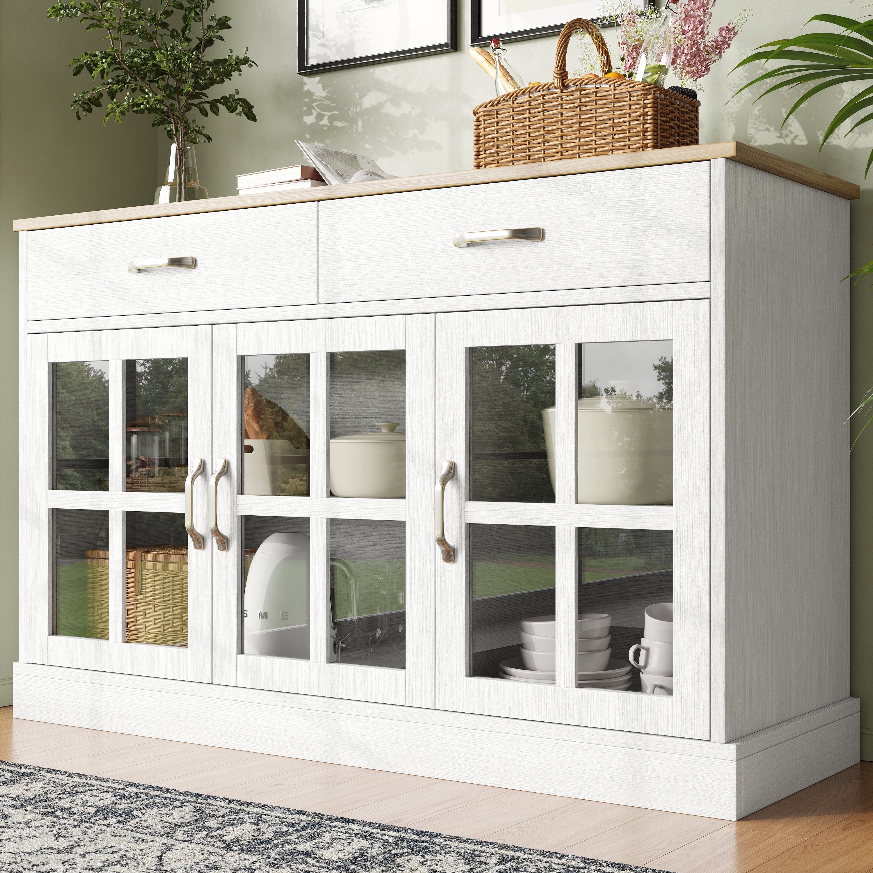 Mobile Alto Credenza Vetrina 2 Ante 2 Cassetti Pino Da Soggiorno Cucina Rustico 88654916