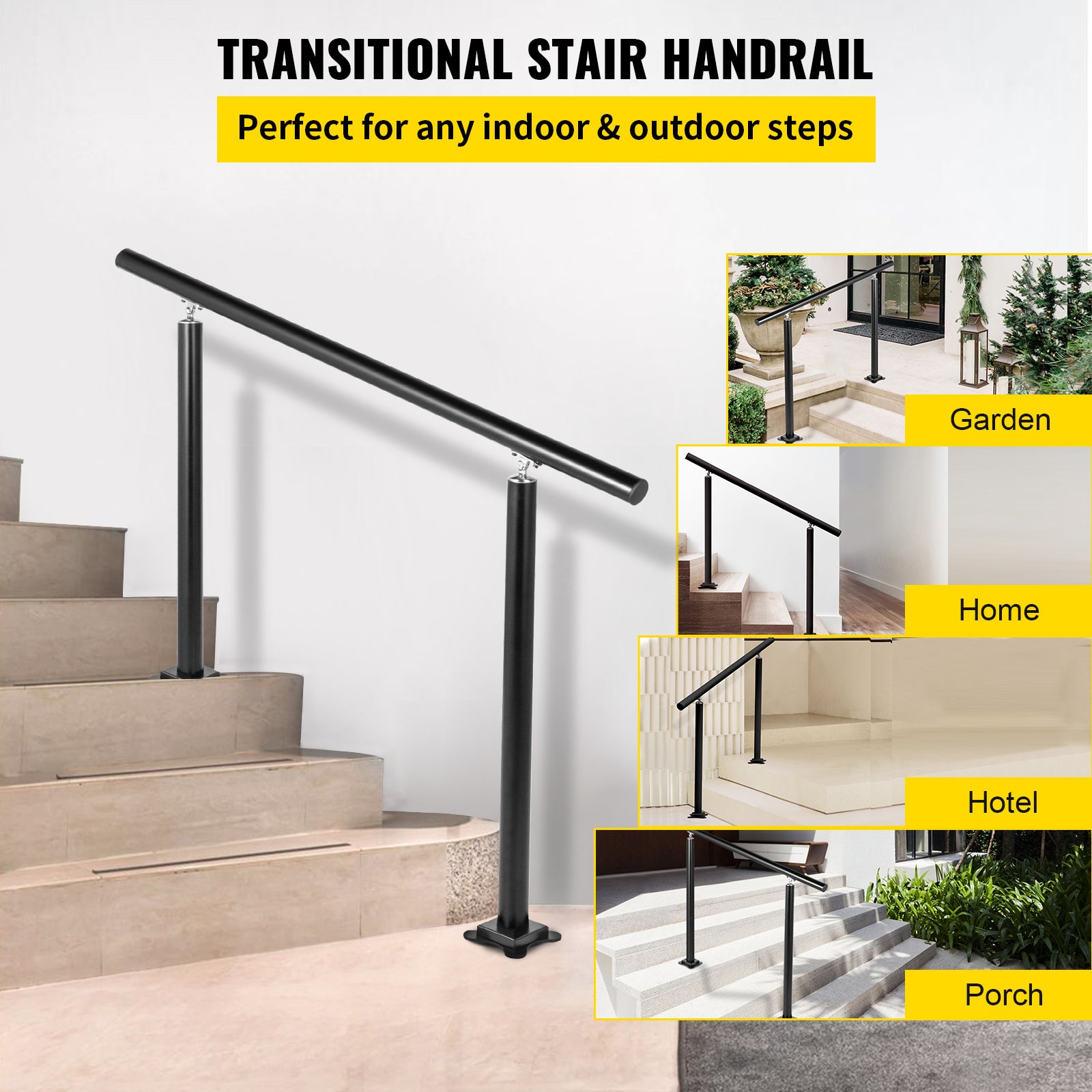 Kit Rampe d’Escalier Noir en Aluminium/Fer,VEVOR Garde-Corps Extérieur pour Terrasse ou Construction,Main Courante Balustrade Robuste - 2