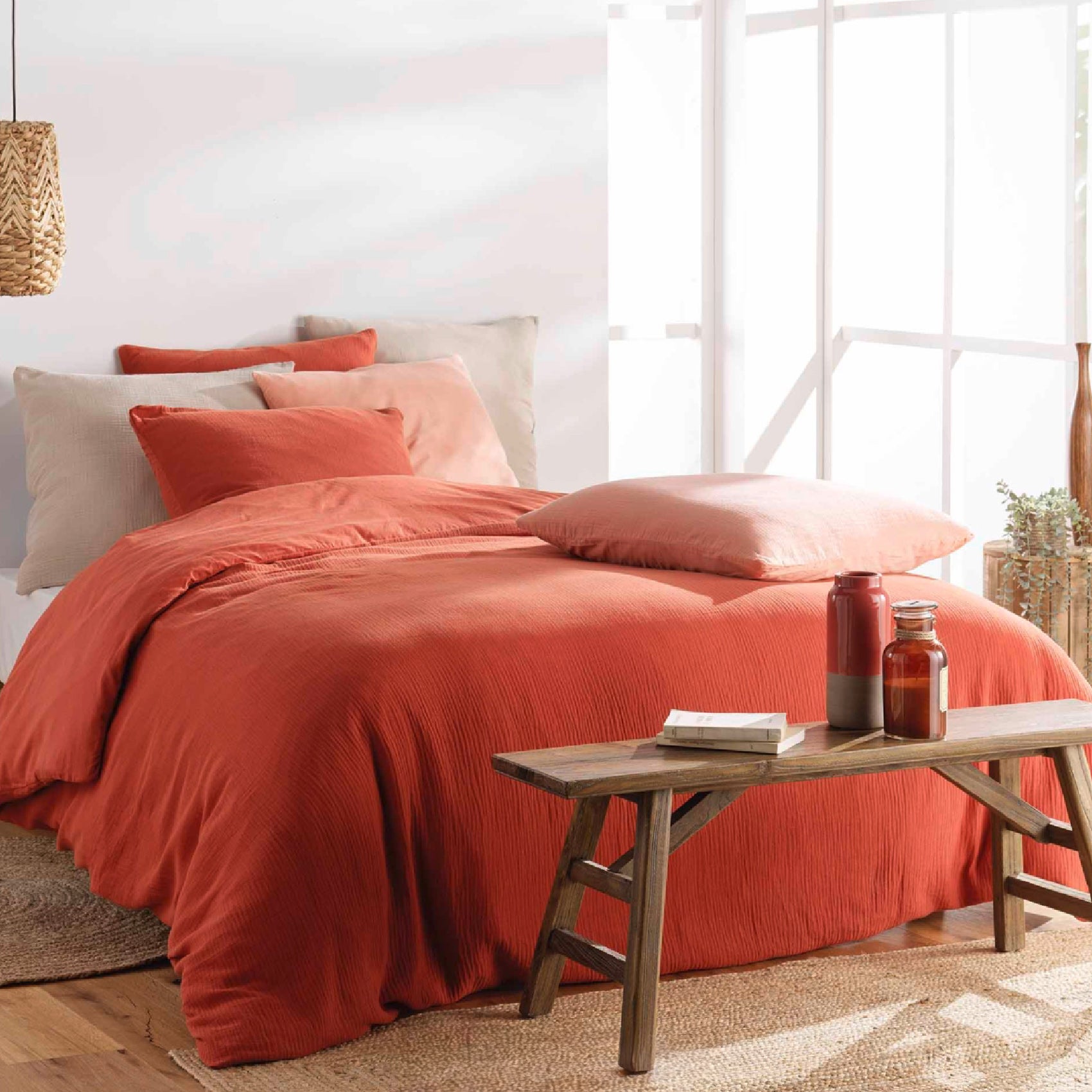 Parure de lit en gaze de coton ANGELIA - Terracotta - 240x220 cm - Gaze de coton/Coton - 3