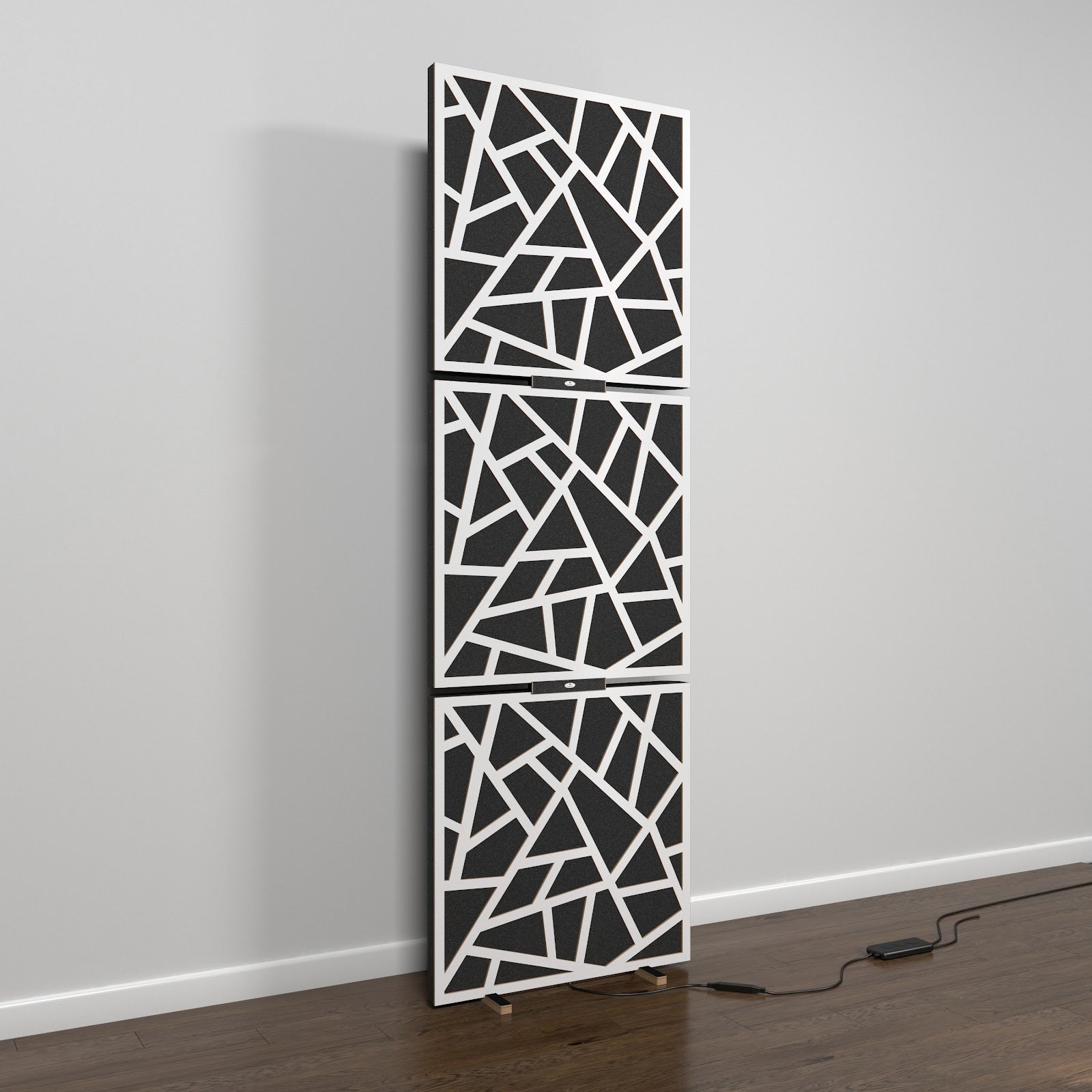 Lot de 3 panneaux acoustiques SKYROSS avec support de sol et rétroéclairage LED 150x50x5 cm -MDF perforé laminé et mousse acoustique -Blanc - 2