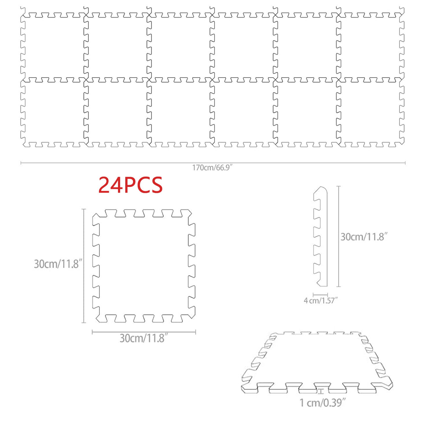 Tapis de jeu de sol Puzzle en mousse pour enfants, 24 pièces, tapis de jeu Puzzle imbriqué en mousse EVA 30x30cm, blanc + marron - 4