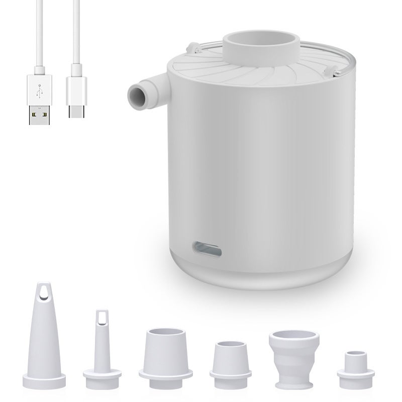 Akumulatorowa pompka elektryczna, przenośna pompka powietrza z diodą LED, pompka/deflator z 5 dyszami do materacy dmuchanych, basenów, boi, pontonów,