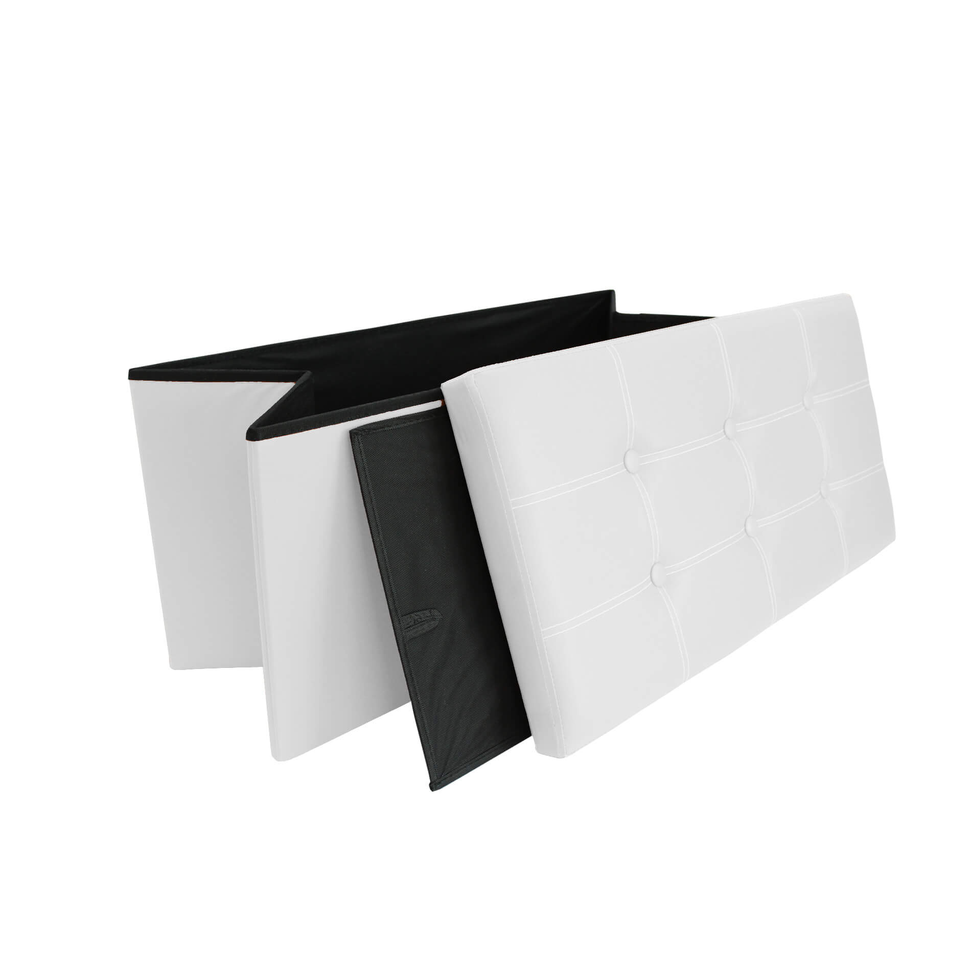 Pouf Coffre De Rangement Mobili Rebecca Banc Rectangle Blanc Stokage 38x76x38 - 5