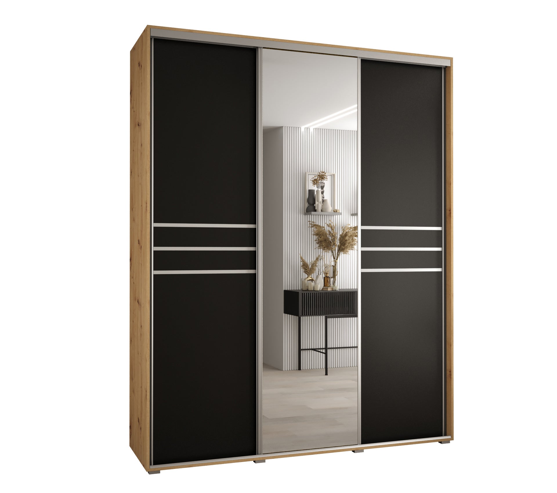 Szafa przesuwna z lustrem wysoka Davos 11 200 x 45 x 235,2 cm artisan + czarmy + u. srebrny - Abiks Meble