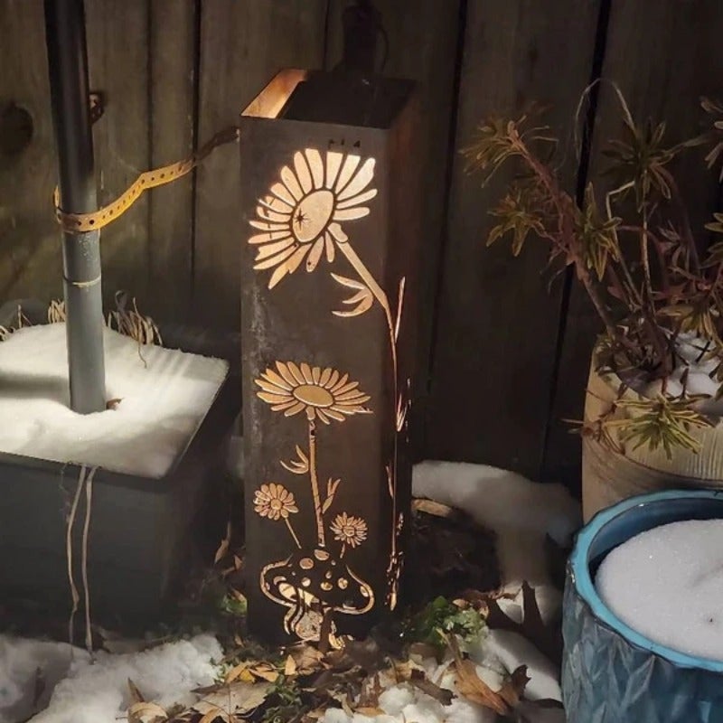 Colonne de jardin en métal rouillé, motif féerique et champignon, mobilier de décoration extérieure, sculpture d'extérieur, décoration de jardin - 4