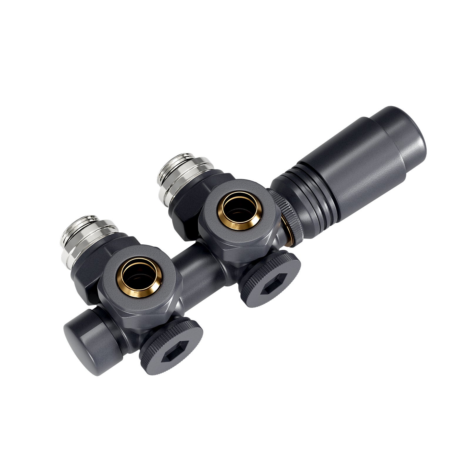Heilmetz Kit Universel Radiateur Raccordement Central 50mm - Vannes Thermostatiques Chrome Laiton, Angle Et Passage