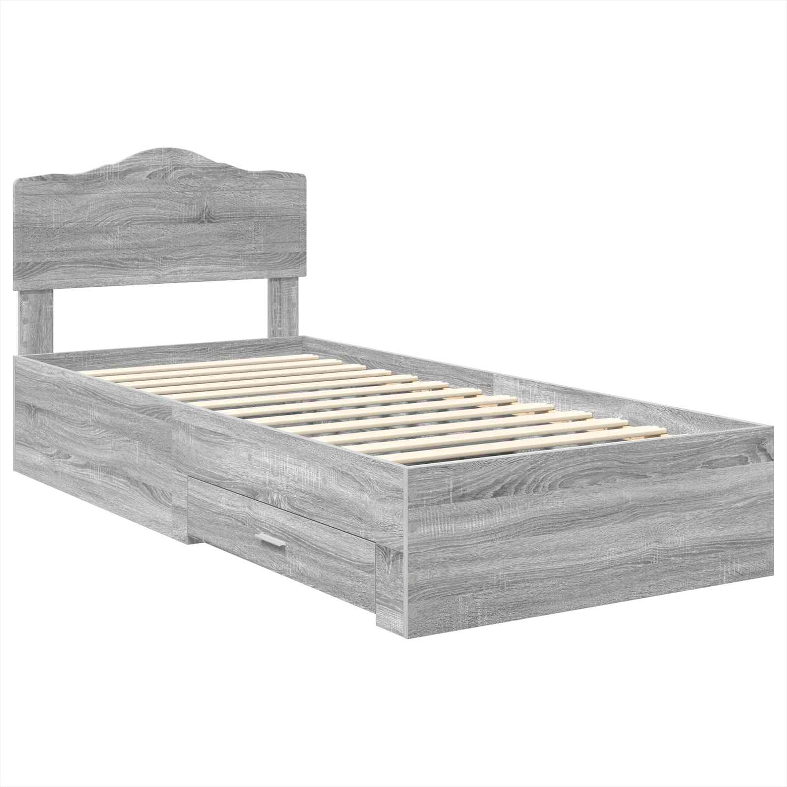 Cadre de lit gris 90 x 190 cm panneau de bois - 4