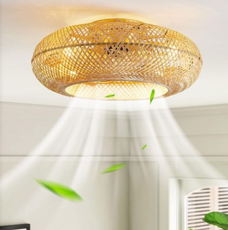Ventilateur de plafond 6 Vitesses 50cm Silencieux Rotin Naturel Tissé Lampe de Plafond pour Salon Chambre Salle à Manger Lumière - 5